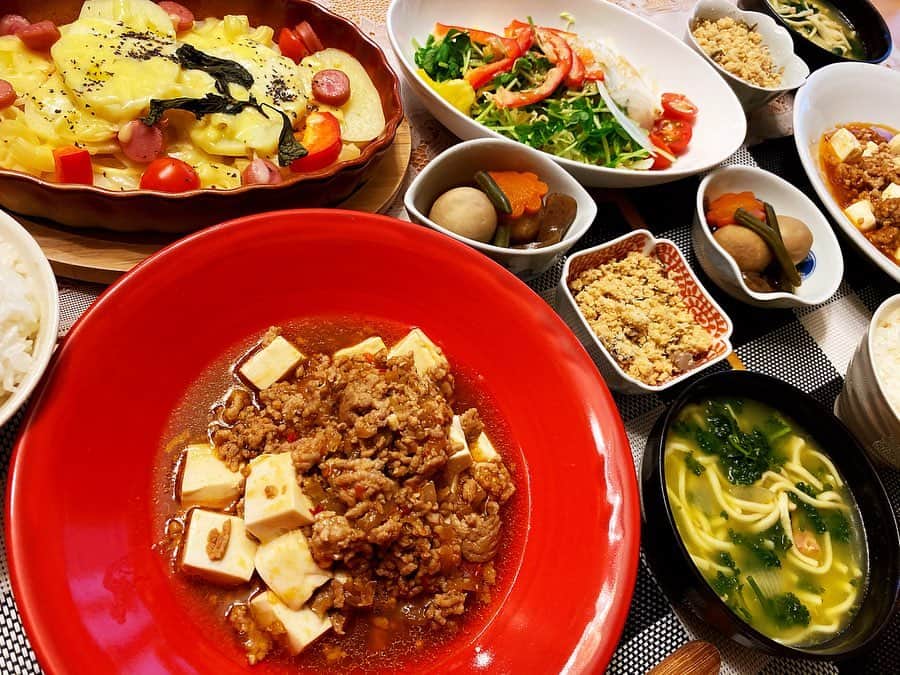 琴菜さんのインスタグラム写真 - (琴菜Instagram)「クッキング🥣🧂🍳 和なのか洋なのか中華なのか。和洋中折衷かな。ポテトグラタンは多めに作って次の日のお昼にも食べた。 一番最後の食卓写真は、わさび料理だよ🥗🍗🥦サラダ以外の全料理にわさび入れた😅味噌汁にも煮物にもおからにもww  #和洋折衷ごはん #麻婆豆腐　#ポテトグラタン　#ヌードルスープ　#おから　#紫蘇おから　#昆布おから　#わさびおから　#さといもの煮っ転がし #豆苗サラダ　#豚肉の味噌炒め　#大根と昆布の酢の物 #根菜の煮物　#わさび炊き込みご飯 #鶏もも肉のわさびマヨネーズ炒め　#cooking #手料理　#わさびレシピ　#食事記録」5月16日 6時10分 - dj_singer_kotona