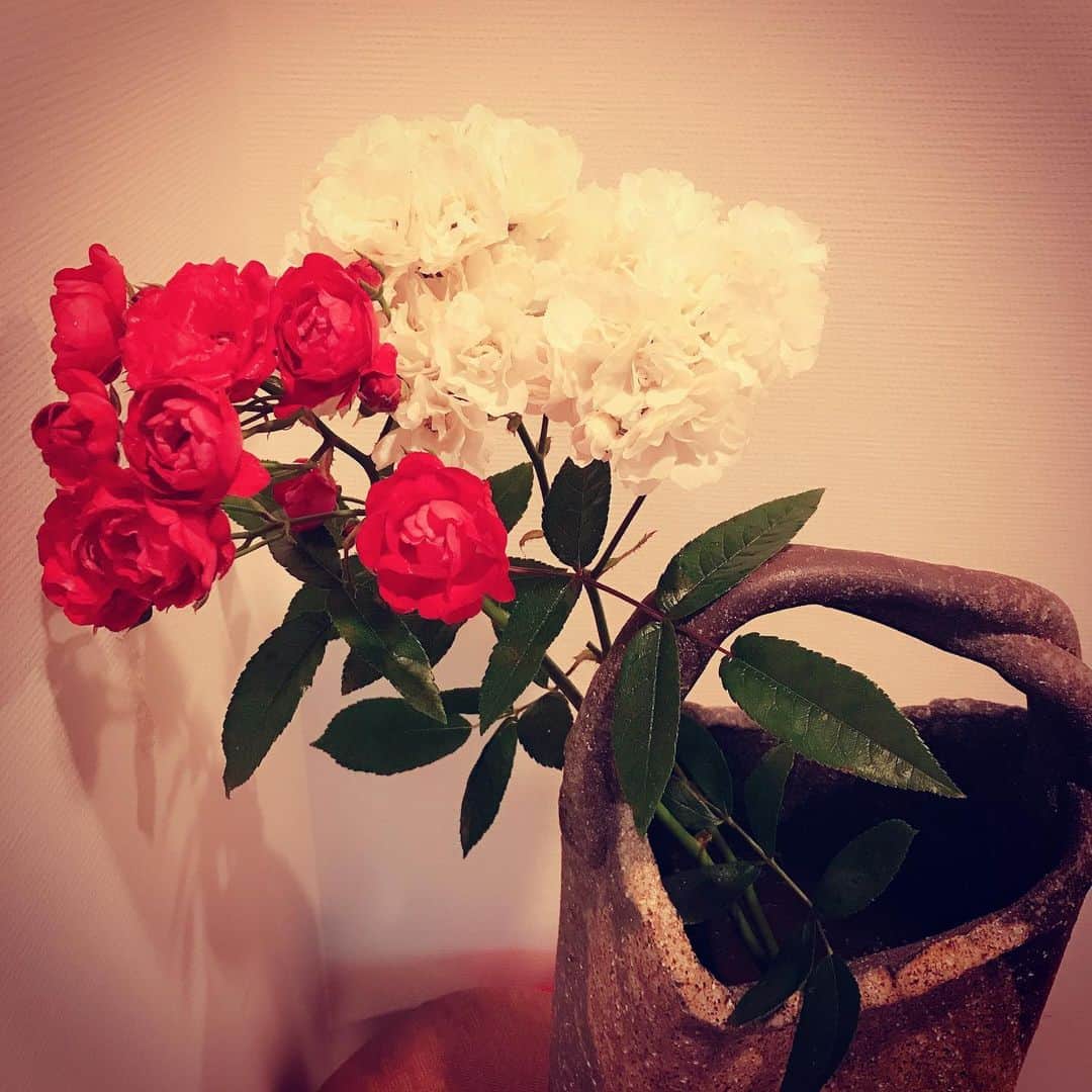 益子直美さんのインスタグラム写真 - (益子直美Instagram)「雨ですねぇ☔️ 朝、本降りになる前にバラをおうちに。  バラ、和の花器に合うかな？ 以外と合うかも！  #バラ  #garden  #gardening  #rose  #花器  #ピェールドゥロンサーヌ  #紅玉バラ  #群星」5月16日 9時32分 - naomi.masuko