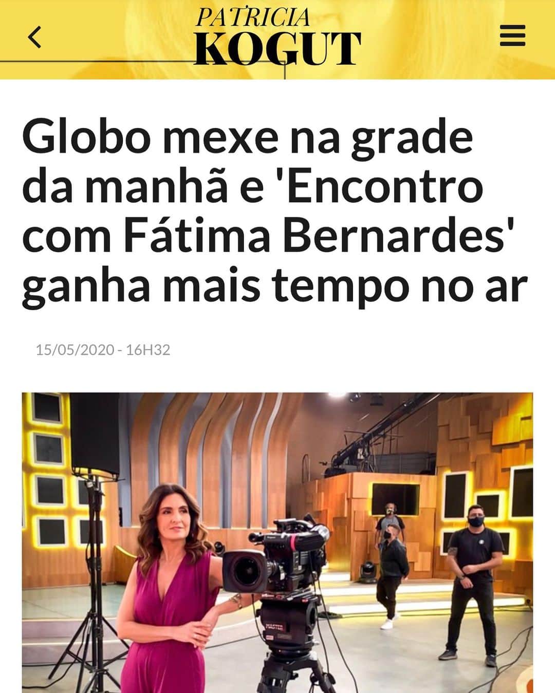 ファチマ・ベルナルデスのインスタグラム：「Vem mais um desafio por aí. Só quero agradecer pela companhia e por me deixar entrar diariamente na sua casa. A partir do dia 25 de maio, vamos passar mais tempo juntos. #encontrocomfatima #vinteecincodemaio #asdezdamanha」
