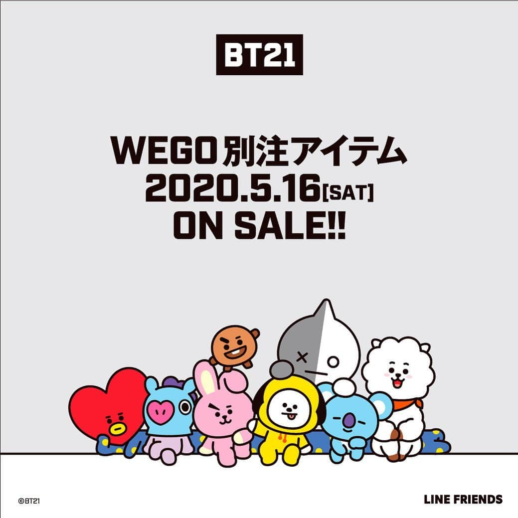 WEGOさんのインスタグラム写真 - (WEGOInstagram)「WEGOでしか手に入らない「BT21」のアイテムがWEGO オンラインストアで発売決定！ . 詳細はWEGO公式HPにて✔︎ . #UNIVERSTAR #ユニバースター #BT21 #KOYA #RJ #SHOOKY #MANG #CHIMMY #TATA #COOKY #VAN #WEGO #別注アイテム」5月16日 10時30分 - wego_official