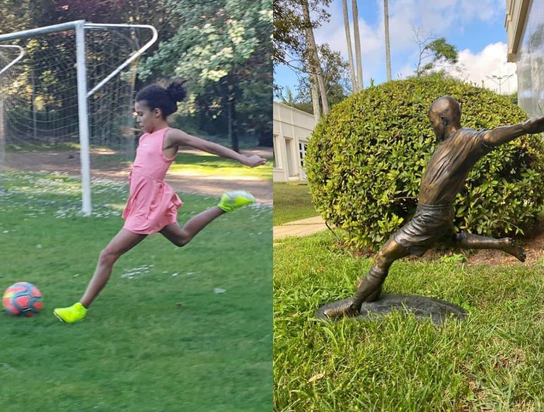 ロナウドのインスタグラム：「Minha filha mais nova @mariaalice.anl  deu esse chute e achei bem parecida com a minha estatua da sede da @nikefootball ❤️❤️❤️❤️❤️」