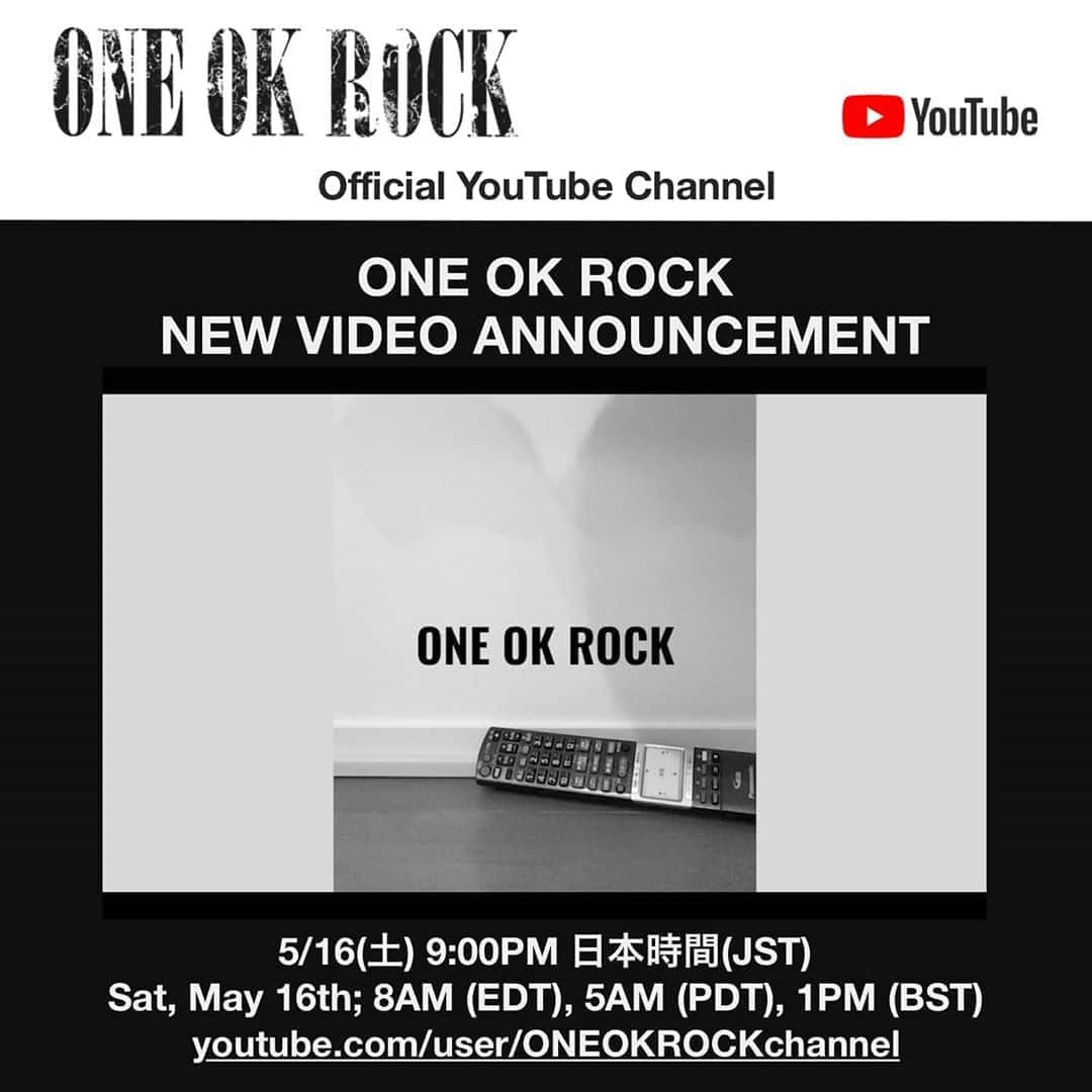 ONE OK ROCKさんのインスタグラム写真 - (ONE OK ROCKInstagram)「#stayhome #staysafe #strongertogether #ONEOKROCK  New Upload - May 16th, 9:00PM (JST) youtube.com/user/ONEOKROCKchannel」5月16日 13時06分 - oneokrockofficial