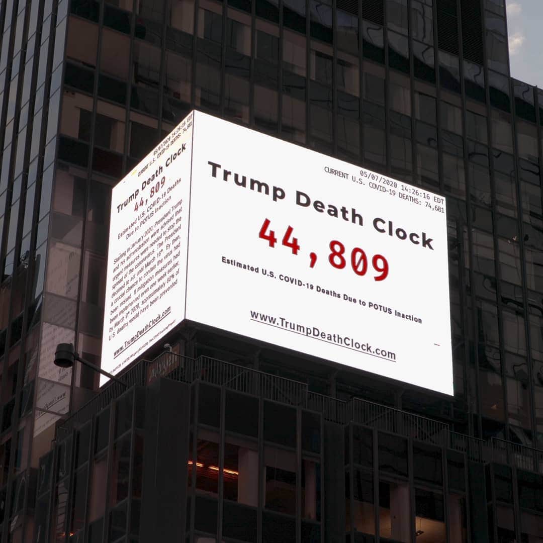 ウィリー・ガーソンさんのインスタグラム写真 - (ウィリー・ガーソンInstagram)「President Trump failed to manage the Coronavirus outbreak. Thousands died.  #TrumpDeathClock now in Times Square. @eugene_jarecki GO TO @TrumpDeathClock for updated posts. https://www.huffpost.com/entry/trump-death-clock-coronavirus_n_5ebcc277c5b688822a57349e」5月17日 0時15分 - willie.garson