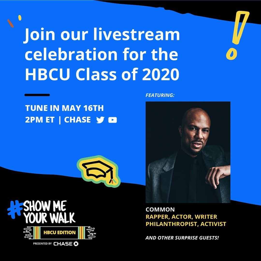 コモンさんのインスタグラム写真 - (コモンInstagram)「HBCU Grads Like me!  What up FAMU?!?) : let’s celebrate! I’m honored to be part of #ShowMeYourWalk HBCU Edition, a livestream graduation event celebrating the Class of 2020. Join me and an all-star lineup of speakers and musical guests, May 16 on @Chase Twitter or YouTube. For more info visit: chase.com/HBCUStudent Look forward to seeing all the posts! #ShowMeYourWalk.」5月17日 0時27分 - common