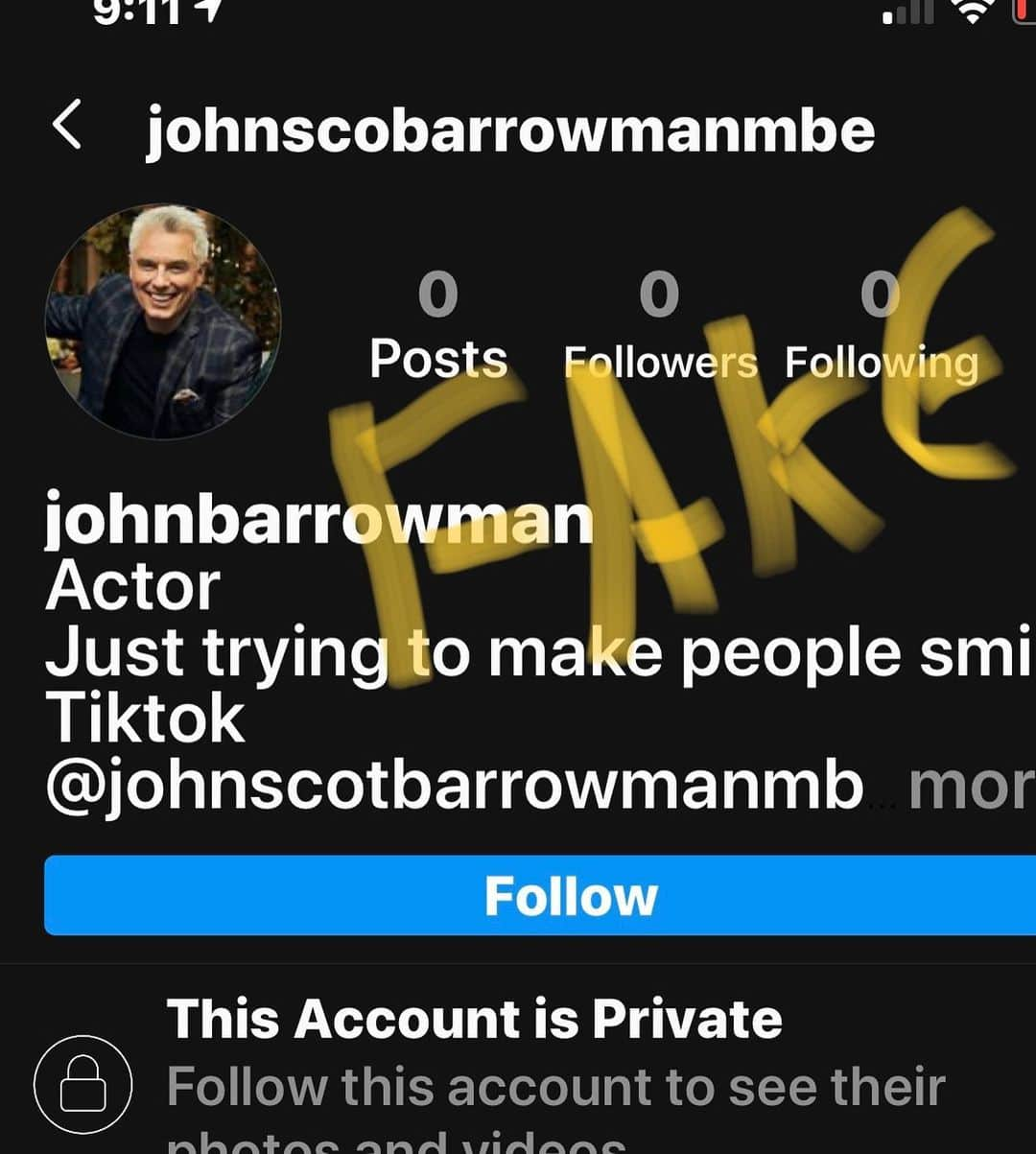 ジョン・バロウマンさんのインスタグラム写真 - (ジョン・バロウマンInstagram)「Hey everyone, again someone is trying to pretend to be me on social media. This is a fake account sending out personal messages to people via DM. Do not follow or respond to this person please report.  Jb」5月17日 1時21分 - johnscotbarrowman