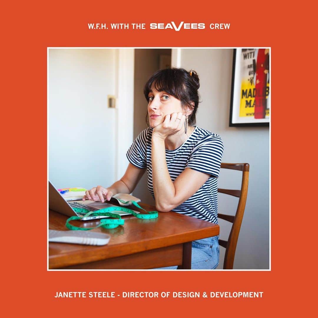 シービーズのインスタグラム：「Next up on “WFH with the SeaVees Crew”: Janette Steele.⁣ ⁣⁣ ⁣Director of Design & Development, Janette’s style and funk is unmatched. Swipe through and get to know one of the creative minds behind SeaVees 🌟 ⁣⁣ ⁣⁣ ⁣#letsgetcasual」