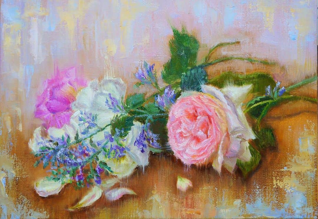 古賀陽子のインスタグラム：「#study #roses #バラ  #アート #アーティスト #アートワーク  #作家 #画家 #美術館 #絵 #作品 #油絵 #絵画展 #人物画 #アートのある暮らし #ギャラリー #個展 #神戸 #exhibition #exhibit #art #instaart #instaartist #artist #artwork #gallery #portrait #painting #yokokoga #古賀陽子」
