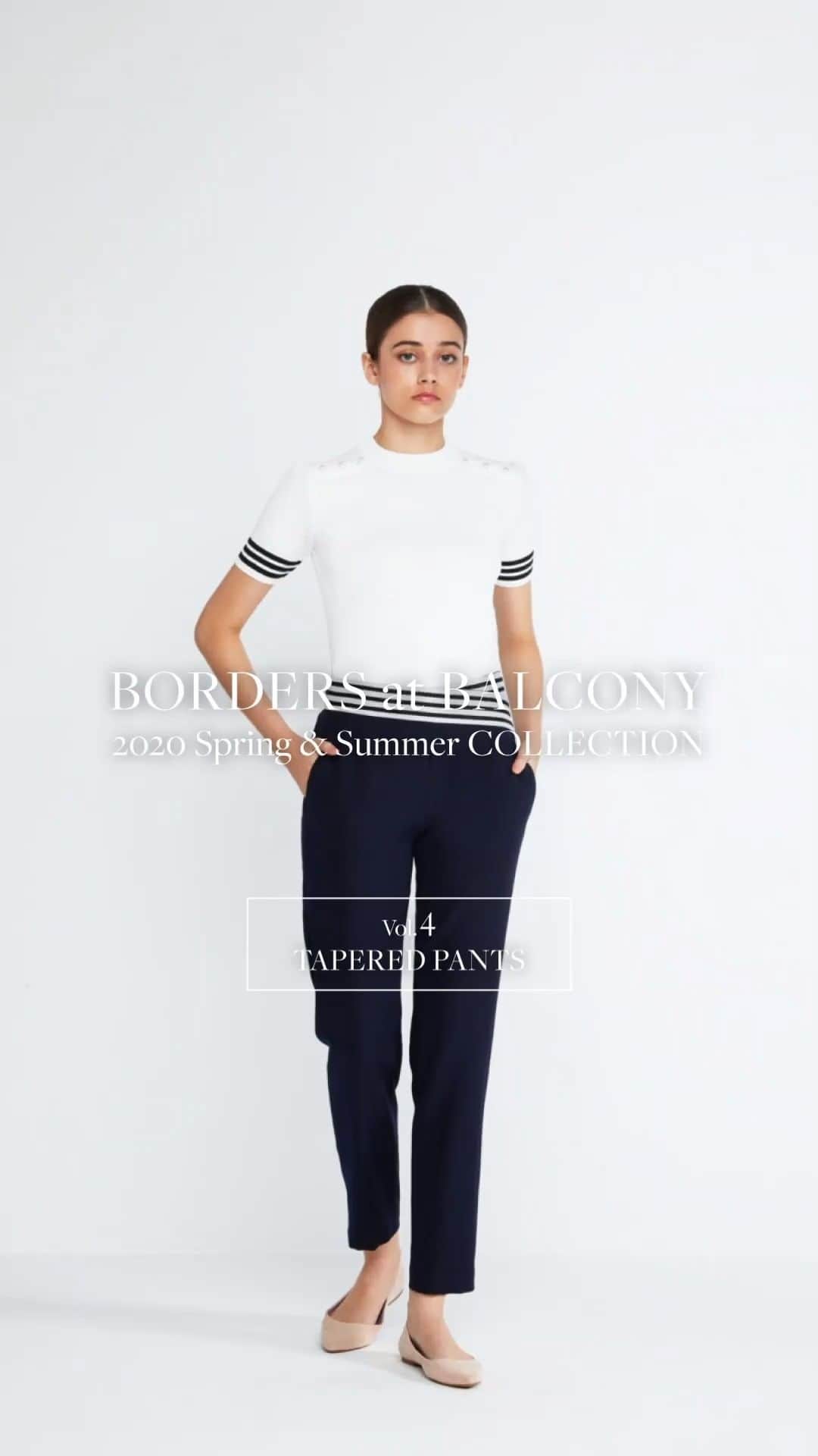 BORDERS at BALCONYのインスタグラム：「BORDERS at BALCONY定番の人気アイテム、「TAPERED PANTS」のご紹介です。 BORDERSのテーパードパンツは、雑誌などでも美脚パンツとして取り上げられており、シーンを問わずマルチに使えるマストハブの1本。 スタッフのコーディネートとともに、商品のディテールをご紹介します。」