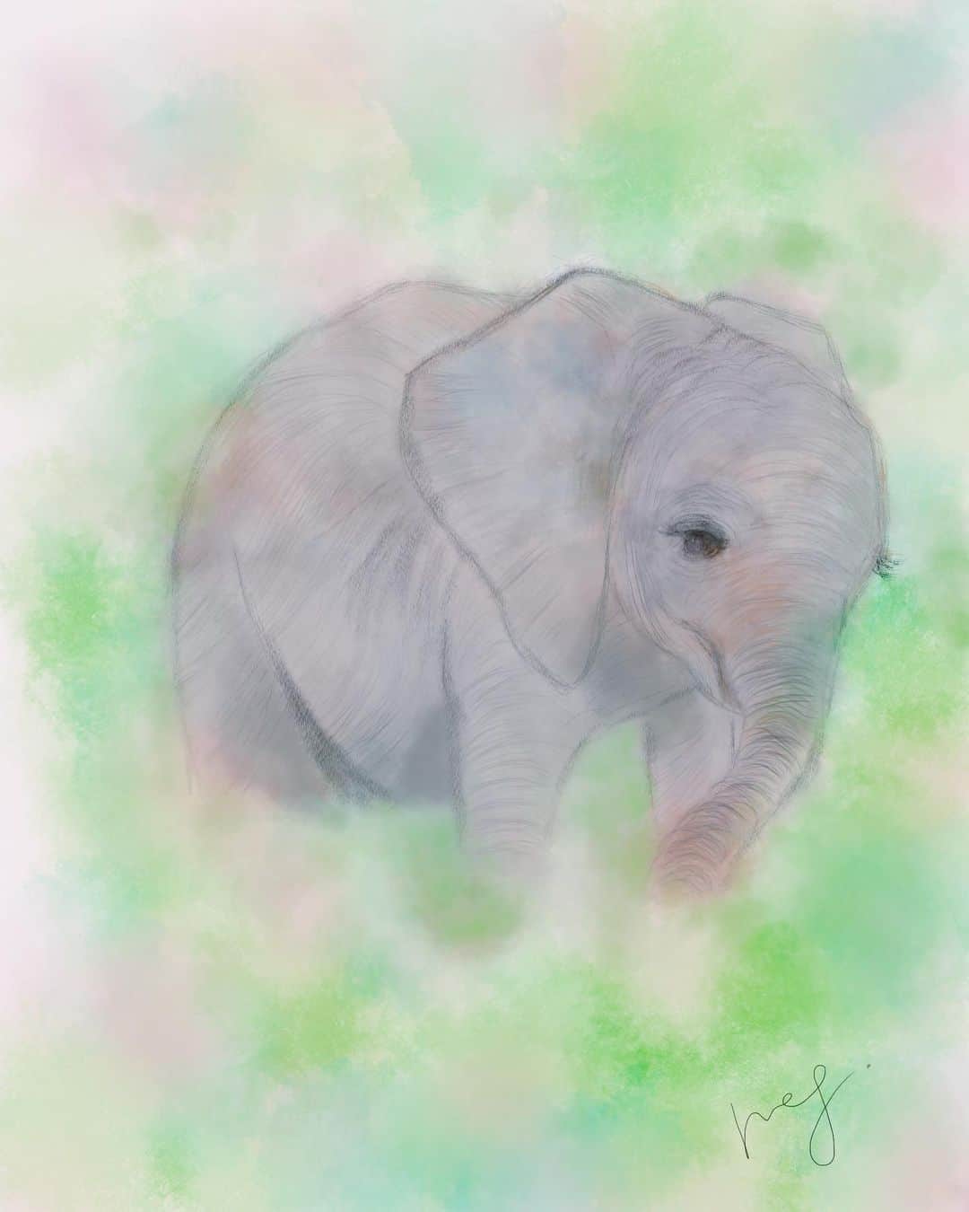 栗原恵さんのインスタグラム写真 - (栗原恵Instagram)「🌰 以前イラストで描いた電話してる象さんは ・ ・ 自分で描いたこの子をモデルにして 描きました🐘♡ ・ ・ #megart🌰 #art #象 #elephant」5月17日 13時50分 - megumi_kurihara_official