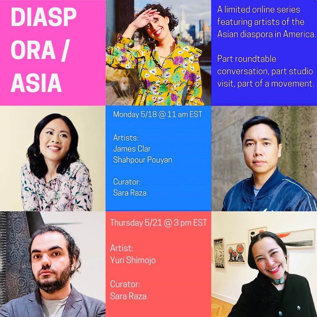のインスタグラム：「Yes⚡️ Repost from @punkorientalism ・ Excited to be partnering with @praise.shadows.art who have organized a compact series of talks with artists to celebrate the diversity & multiplicity of artists of Asian heritage. I’ll be speaking with artists James Clar (@_james_clar), Shahpour Pouyan (@shahpour_pouyan) & Praise Shadow’s founder Yng-Ru Chen (@yrc) tomorrow May 18 at 11am EST & on Thursday May 21 & with artist Yuri Shimojo (@yurishimojo) at 3pm EST. We’ll be discussing artistic confluences that surf through & beyond geographical East/ West dynamics to arrive at an ideas driven narrative. All talks will be held on Zoom please register at https://praiseshadows.com/diaspora/ #arttalks #asianheritagemonth #jamesclar #shahpourpouyan #yurishimojo  Yuri 📸 by @emilycantrellphotography」
