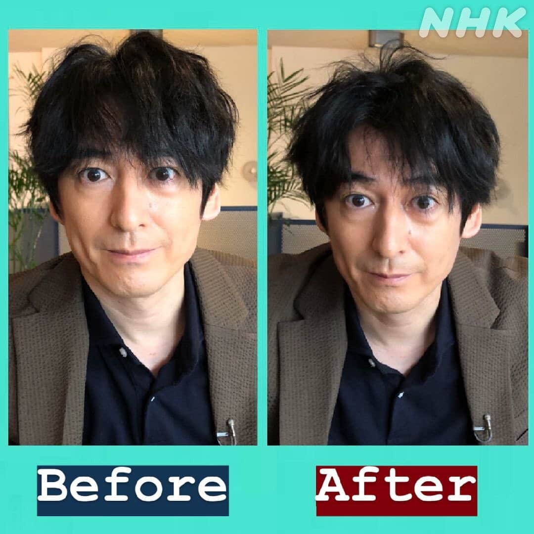 あさイチさんのインスタグラム写真 - (あさイチInstagram)「本日ついに…大吉さんが前髪カット✂︎﻿ 結果はスワイプ👉してご覧ください。﻿ 視聴者の皆さんからは、﻿ 「ディーンは諦めたのですか？」という声✉️、﻿ いただいております。﻿ ﻿ カット方法を教えてくれたのは、﻿ 秋田のイケメン美容師。﻿ こちらには、「ド・ストライク！ド・タイプ！」❤️⠀ 「キュンキュンします！かっこいーーーっ！」の声、⠀ いただいております❤️ ﻿ #大吉 さん #ついに #前髪 #カット #ディーン⠀﻿ #かがさん #美容師 #秋田﻿ #博多華丸大吉 さん ﻿ #近江友里恵 アナ ﻿ #nhk #あさイチ #8時15分から」5月18日 13時42分 - nhk_asaichi