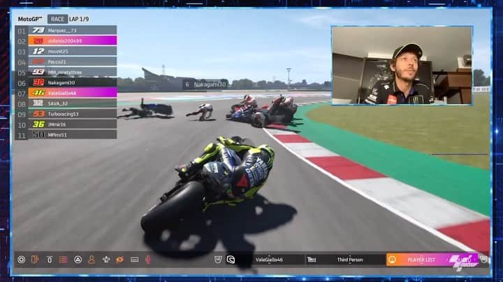 のインスタグラム：「Fast in real life and in virtual racing 👊 . @valeyellow46 took 3rd place on podium at his #VirtualMotoGP home race in Misano 🏆🙌 . Here are some of his Race #4 highlights 🎮 🏁 . . #MonsterYamaha | #MotoGP | #StayHome | #StaySafe | #DoYourPart | @motogp | @motogpesport」