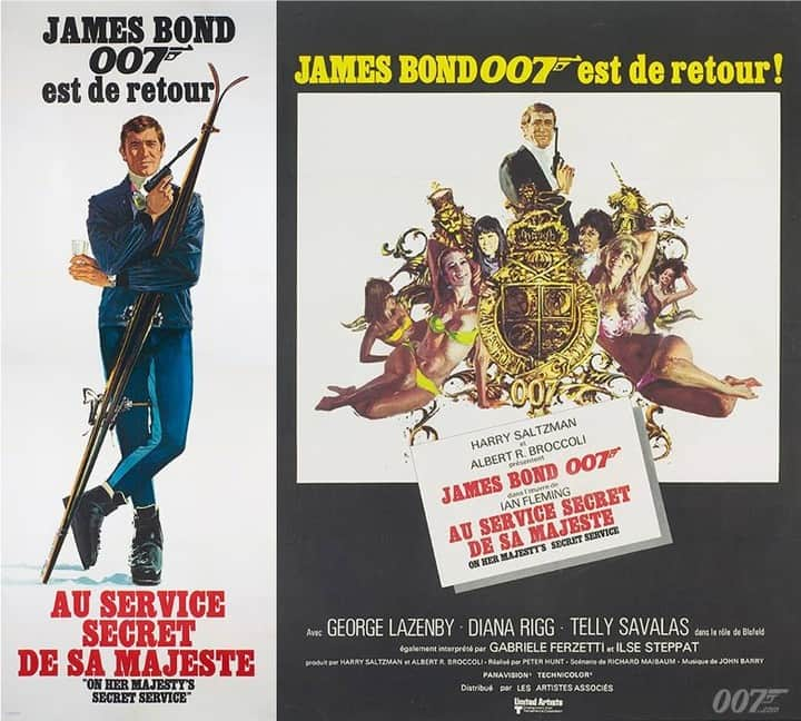 James Bond 007さんのインスタグラム写真 - (James Bond 007Instagram)「From the EON archive, two French posters for ON HER MAJESTY’S SECRET SERVICE (1969). The first by French artist Yves Thos and the second by British artist Terence Gilbert. Note the “James Bond 007” and the gun-barrel logo replacing the shield emblems of England, Scotland and Ireland on the British royal coat of arms.」5月19日 5時01分 - 007