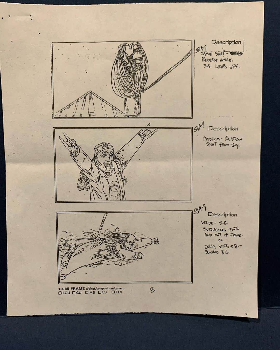 ケヴィン・スミスさんのインスタグラム写真 - (ケヴィン・スミスInstagram)「These are the MALLRATS storyboards from 1995 for Silent Bob’s second run at LaFours, as drawn by @samosier! I unearthed this tiny but important piece of my cinematic history while Quarantine cleaning my office and I’ve been blown away by how closely we followed the boards when we shot the sequence. I wrote the brief directions about what I wanted to see (to the right of each panel) and Scott did the rest. Even though I wrote and directed, the most visually oriented scenes in Mallrats came from Scotty Mo’s vision. Mos struggled a bit with his role on ‘Rats. Producers Jim Jacks and Sean Daniel hired Line Producer Laura Greenlee to handle all the stuff Scott had handled on CLERKS - which left Scott looking for stuff to do on ‘Rats beyond simply being my battery. I’d never make a decision without Scott standing nearby to co-sign - so to me, that made him the most essential element on set. But while doing the storyboards was an essential task to make the movie, the exercise also gave Scott a better sense of purpose in this new process we were both adjusting to, in which our flicks suddenly had an actual budget. Ironically, the next film we’d make would require Scott to do almost EVERYTHING by himself, with way less crew to assist and a budget drop of over $5 million. If Mos felt lost a bit on ‘Rats, he knew exactly where he was on Amy: when he wasn’t right beside me on set, he was sleeping in his office, under his desk, killing himself to get the flick made for $250k. Scott Mosier was one helluva producer - and now he’s one helluva director (@grinchmovie). And in 1995 on Mallrats, he was one helluva storyboarder. Scott and I are recording a new SModcast tonight. I’m excited about this because, while cleaning, I discovered MORE material made by our old pal Emo-Kev! Can’t wait to hear the guy who drew these images laughing again! #KevinSmith #mallrats #scottmosier #storyboard #movies #1995 #chasingamy」5月19日 1時30分 - thatkevinsmith