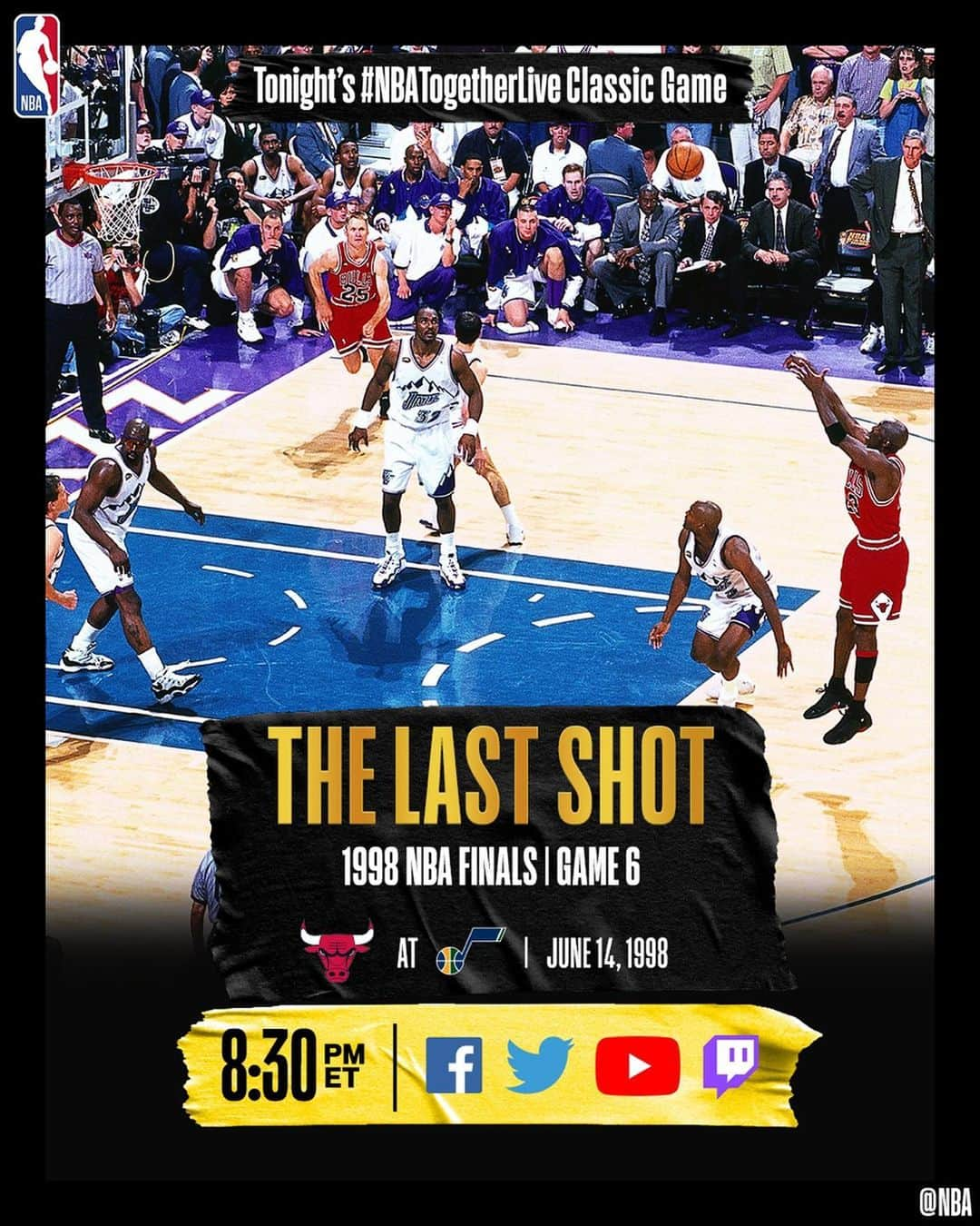 NBAさんのインスタグラム写真 - (NBAInstagram)「Tonight’s #NBATogetherLive Classic Game features MJ’s LAST SHOT for his sixth title with the @chicagobulls! _ _ _ We’re streaming it live & watching together on @NBA Facebook, Twitter, YouTube & Twitch at 8:30pm/et!‬」5月19日 4時16分 - nba