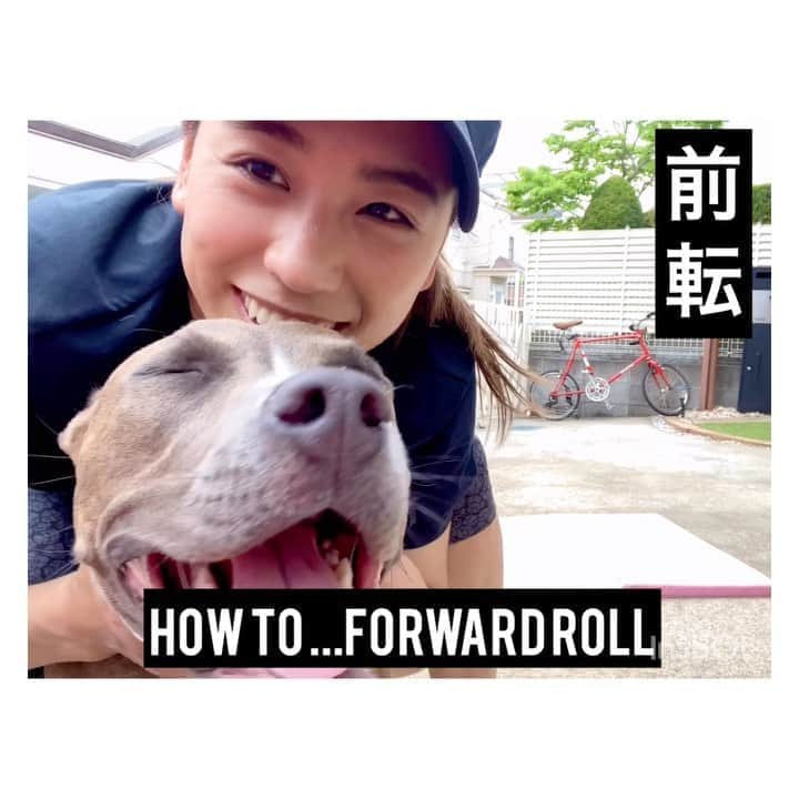 のインスタグラム：「久しぶりに前転やってみよーーー!!😆👊🏽 #howto #gymnastics #forwardroll #movement #2XU #nike #体操 #前転 #前回り #やり方動画 #🤸🏽‍♀️ #🐶 . . 前転のやり方は５つの動作！ しゃがむ・手を大きく🖐🏽でつく・おしりあげる・頭を中に入れる・回る . . ①ゆりかご 手の持つ位置を変えながらやってみてー！ これやるだけで背中が伸びて気持ちいいです！ ゆりかごの反動大きくしていくと、首の方も伸びます！ . ②首のストレッチ 前転ってやっぱり首やっちゃいそうで怖い！！！って思うから、 心の準備で👍🏽👍🏽痛くないくらいで、ぐりぐりやりましょー！！ . ③ななめ前転 首が安心な前転！！ 斜めに回るので首も問題なーい！！ 受け身の前転もこういう感じ！肩から回る！ 必ず左右両方やってください！ 左右で得意不得意あるから、両方スムーズにできるように！！ ハイハイ姿勢から片方の手を脇の下にくぐらせて、最大限遠くに置きます！ それから脇の下から空を見上げて、 おしり高く上げていくと、勝手にくるっと回って出来上がり！ . ④坂前転 段差でもおっけー！ ここから前転に入るので、ぜっっったいに首気をつけてください⚠️⚠️⚠️ 手をついたらまずおへそを見る、 見るだけじゃなくて、ぐっと頭しまい込む感じ！ そしたら回るときの頭は、もはやゆかにつかないくらいの、後頭部がゆかにつくようにして！ これができれば絶対首は大丈夫👍🏽👍🏽👍🏽 坂は勢いちょっとつくので気をつけてー！ . ⑤⑥⑦前転 ⑤膝を抱え込む ⑥膝裏を抱え込む ⑦抱え込まない 起き上がるときの手の使い方が違います！ それぞれやってみてください！ くれぐれもゆかに手をついて、よっこいしょーー！みたいな立ち方は🙅🏽‍♀️🙅🏽‍♀️🙅🏽‍♀️ かっこ悪い、、笑笑 . ⑧ダメなやり方 頭のてっぺんがゆかについて前転すると、 頭が引っかかって、体が丸まりません🙅🏽‍♀️🙅🏽‍♀️ 首も危ないし、どーん！ってなります！！ だから回る前から頭は中にしまって！ おへそがっつり見るようにしたら、頭は中に入るはず！そこが1番のポイントです！！ あと、手と足の距離！ 遠すぎても、近すぎてもだめー！  遠いとおしりが上がりません、遠くでやる場合は一つ動作を増やして、蹴りを入れなきゃいけないので、おすすめしません！ 近いとバランス取りにくいです！ 理想は肩角度、膝角度90度 90度のハイハイ姿勢から、お尻を上げた位置で回すのがいいかな？ . . . でもでも、、みんな体育やってきたから、 こんなの誰でも知ってるし、できるはず！ 大人になった今こそ、久しぶりにやってみてください！ . . . ざっくり前転のやり方でした💁🏽‍♀️💁🏽‍♀️💁🏽‍♀️ 編集雑だけど見てくれた人！🙋🏽‍♀️🙋🏽‍♀️🙋🏽‍♀️ ありがとうございました🙇🏽‍♀️🙇🏽‍♀️🙇🏽‍♀️ . 今週末インスタライブで質問答えながら 解説するので、参考にしてみてください！ . ありがとうございました😆🙏🏽」