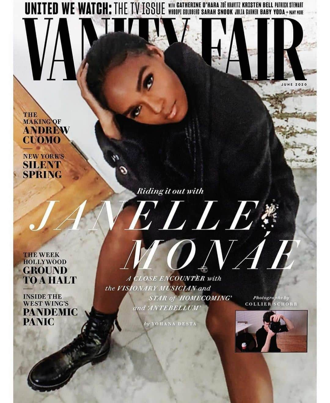 ジャネル・モネイさんのインスタグラム写真 - (ジャネル・モネイInstagram)「My first @vanityfair cover . Shot via zoom by the legendary @collierschorrstudio . Thank you @radhikajones and the whole team of magnificent women at @vanityfair for this moment and pulling this together in the middle of a pandemic .  Things i remember: getting clothes via fedex (Unpacking and packing up is a beotch , tips hat to all stylists & assistants) and pairing with clothes I thankfully had in my closet . Doing baby hairs and trying to freshen up my month and half old cornrows then FaceTiming @nikkinelms for approval . FT’ing @jessicasmalls to make sure i didn’t overdo or underdo it on the makeup . going over styling via zoom w/ @samiranasr and her yelling at me for putting my hats on the bed . Haha . the quaranteens holding the phone and iPad so collier could get the angles .  @collierschorrstudio telling me to breathe because she could feel through the iPad i wasn’t breathing . the “yaassssss” shouts on zoom to let me know they were right there with me . It took a village .  AND Whoever was responsible for getting MY 20 @erykahbadu , thee @juliaroberts , king @theebillyporter , and our 4eva First Lady @michelleobama to be a part of this interview I blame you for my tears . 🥺😭 Article (in bio) written by : @ydesta」5月19日 22時58分 - janellemonae