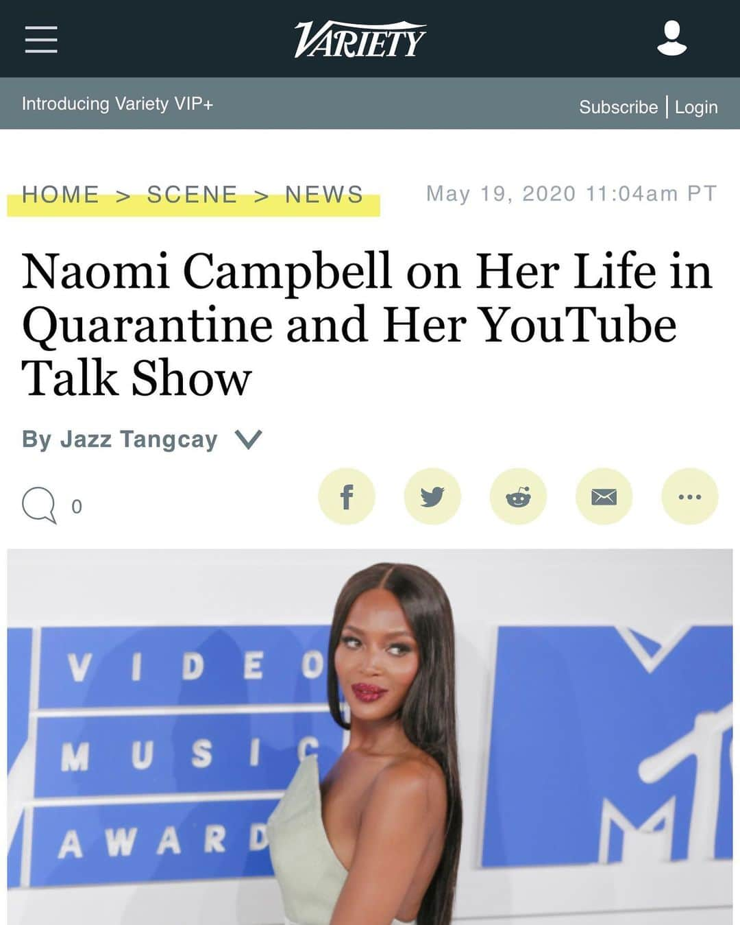 ナオミ・キャンベルさんのインスタグラム写真 - (ナオミ・キャンベルInstagram)「Thank you @variety for lovely write up about my experience during quarantine and #NoFilterWithNaomi ❤️」5月20日 9時17分 - naomi