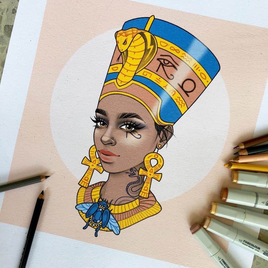 Rik Leeさんのインスタグラム写真 - (Rik LeeInstagram)「Which is your favorite of these badass goddess babes? 1. Nefertiti 2. Kali or 3. Guan Yin . And which badass goddess babe should I draw next? . #riklee #illustration #tattoo #design #art #nefertiti #kali #guanyin #goddess #babe #egypt #lotus #divine #divinefeminine #bali」5月20日 9時32分 - rikleeillustration