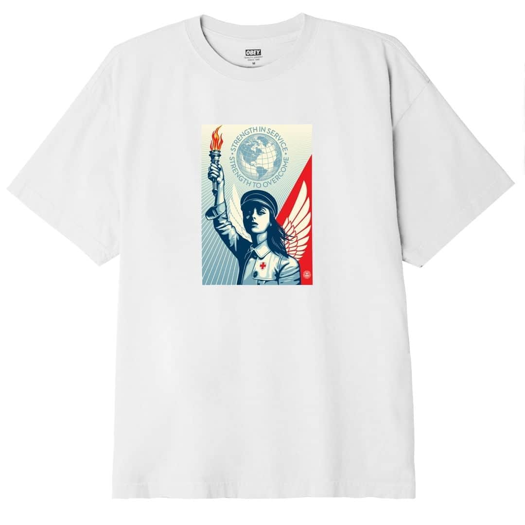 Shepard Faireyのインスタグラム：「@obeyclothing is offering T-shirt preorders of 'Angel of Hope and Strength.' This shirt will fall under the OBEY Awareness campaign in which OBEY US will donate its profits from the sale of these shirts.⁠ ⠀⠀⠀⠀⠀⠀⠀⠀⠀⁣ I created this art piece, 'Angel of Hope and Strength,' to celebrate the courage of healthcare workers, and generally symbolize the spirit of hope, strength, compassion, and resilience that we can all find in ourselves and share collectively. I created this art first in conjunction with Rhode Island's Governor, Gina Raimondo's project for RIArts.org, and then launched globally with @Amplifierart. It's a tough time for everyone right now, but we will all fare better if we summon the better angels of our nature. As always, thanks for caring. -Shepard⁠ ⠀⠀⠀⠀⠀⠀⠀⠀⠀⁣⁠⠀⁠ OBEY US will be donating its funds to @DirectRelief, a registered 501(c)(3) organization. Direct Relief is a humanitarian aid organization, active in all 50 states and more than 80 countries, with a mission to improve the health and lives of people affected by poverty or emergencies – without regard to politics, religion, or ability to pay. (directrelief.org)⁠ ⠀⠀⠀⠀⠀⠀⠀⠀⠀⁣⁠⠀⁠ OBEY Europe will be donating funds to Croce Rossa Italiana (Italian Red Cross).⁠ Presales will run from Tuesday, May 19 through end of day Sunday, May 24.⁠ ⠀⠀⠀⠀⠀⠀⠀⠀⠀⁣ Expected delivery will be in mid-June.⁠ ⠀⠀⠀⠀⠀⠀⠀⠀⠀⁣ About OBEY Awareness: OBEY Awareness was founded in 2007 as a way to educate and fundraise for causes that aligned with the brand's ideals. It is a unique program in that it constantly evolves to support important emerging issues and organizations. Each year OBEY dedicates specific product to raise funds for these causes. All profits generate from the sale of OBEY Awareness product are donated to the cause at hand. We encourage you to learn more and make a difference.」