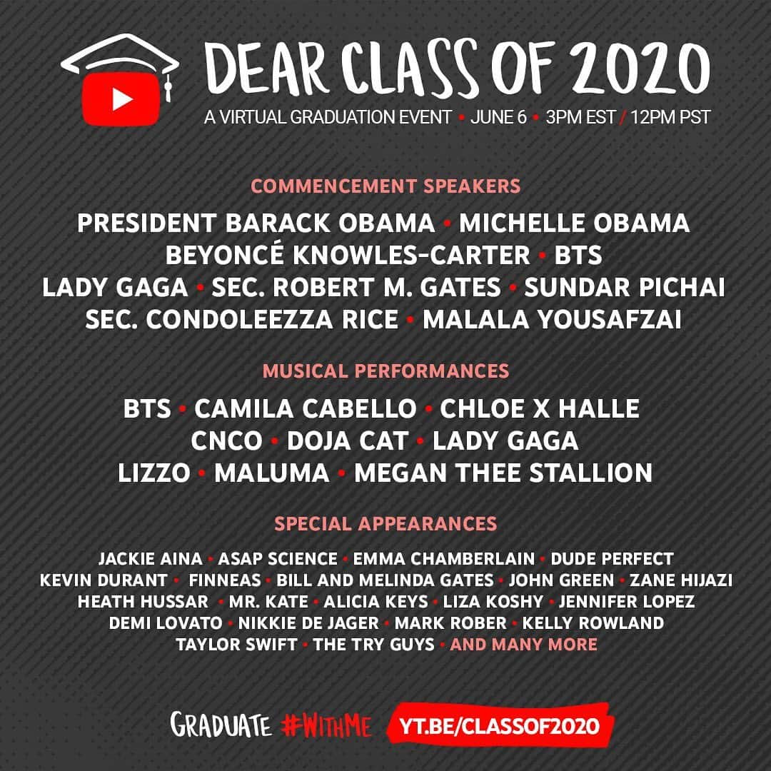 YouTubeさんのインスタグラム写真 - (YouTubeInstagram)「#DearClassOf2020 You’re unstoppable. Join us in a Graduate #WithMe event to celebrate all you’ve achieved with friends, family and a few new guests that want to honor you. Swipe to see who is joining the party. June 6th. Link in bio.」5月20日 3時31分 - youtube