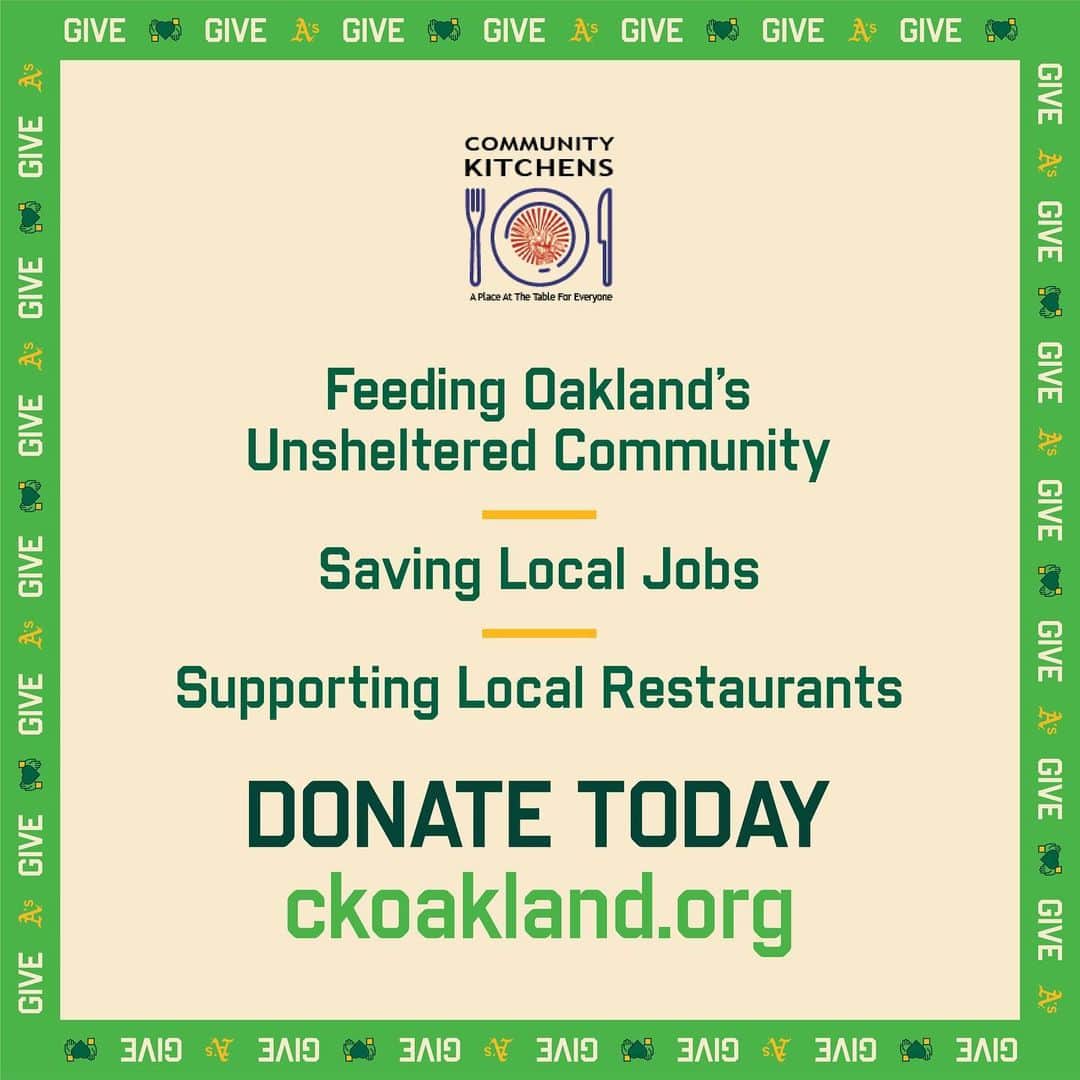 オークランド・アスレチックスさんのインスタグラム写真 - (オークランド・アスレチックスInstagram)「The Town knows how to take care of one another. Community Kitchens is a nonprofit that is re-purposing Oakland's restaurants to provide hot meals for those in need. Consider donating today to help @ckoakland continue their mission by swiping up in our story or visiting ckoakland.org」5月20日 3時39分 - athletics