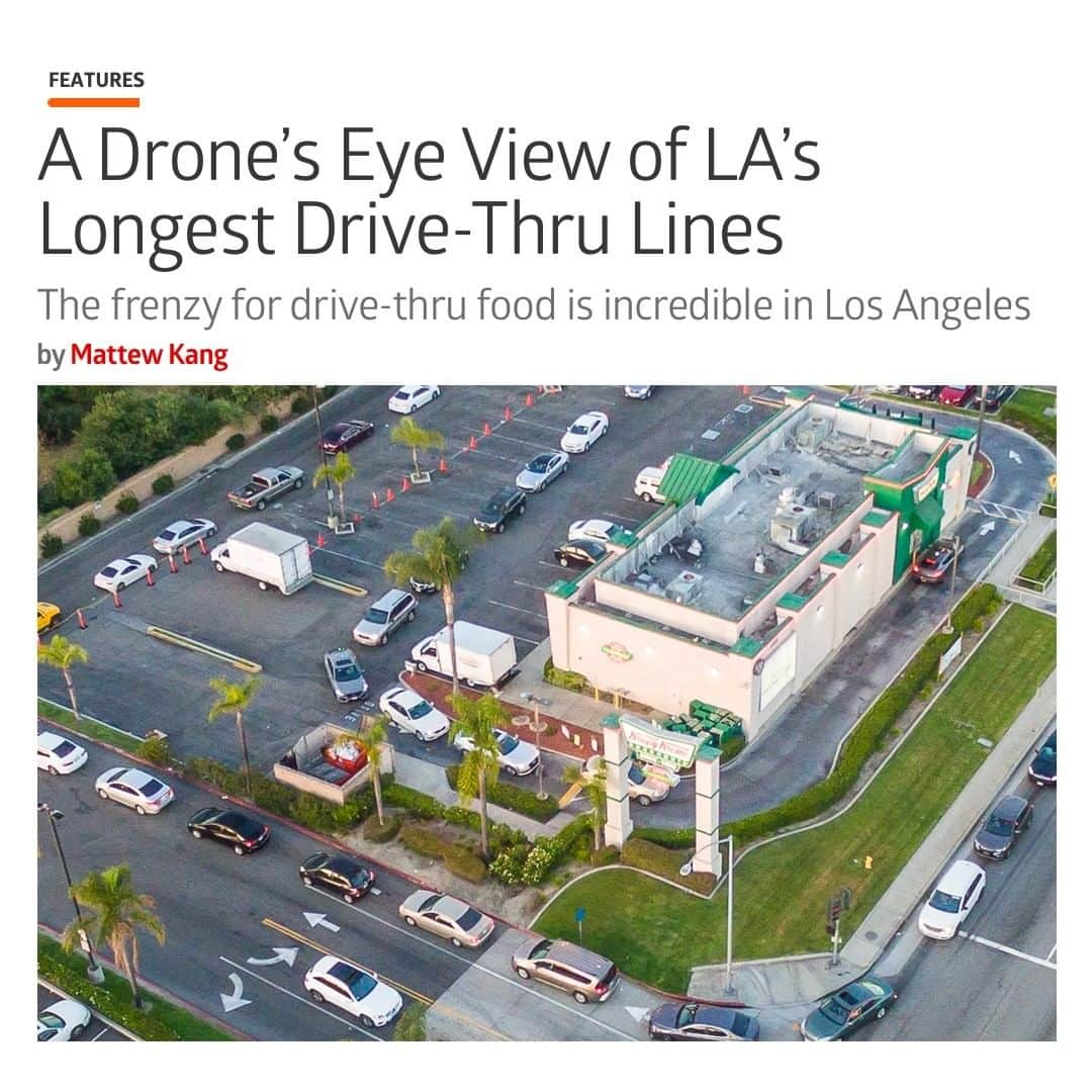 Eater LAさんのインスタグラム写真 - (Eater LAInstagram)「As California remains largely locked down in the face of the coronavirus crisis, many stir-crazy Angelenos have been fortunate enough to escape the house in their cars — and apparently head directly to a drive-thru, where lines at fast-food restaurants have reached ridiculous proportions. Last week, with the help of an aerial drone, Eater LA surveyed multiple spots around LA County where queues could reach up to fifty cars long, stretching for a quarter mile or more. One particular cluster of restaurants in Downey — In-N-Out, Chick-Fil-A, and Raising Cane’s — made for what could be the largest collection of cars waiting for fast food in Southern California, with one stretch along Firestone Boulevard bringing together nearly 140 cars waiting in line for food. 📸Drone footage by @secretstan and @wonhophoto」5月20日 4時20分 - eater_la