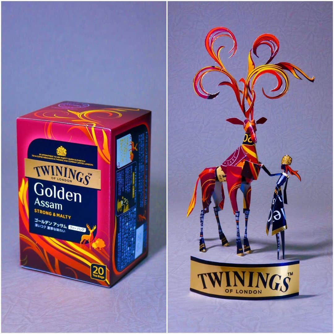 はるきるのインスタグラム：「トワイニング紅茶の空箱で工作しました！ #art  #artist #diy #craft #handmade #paper #package #tea #twinings  #アート　#アーティスト　#ペーパークラフト　#はるきる　#トワイニング　#紅茶　#工作」