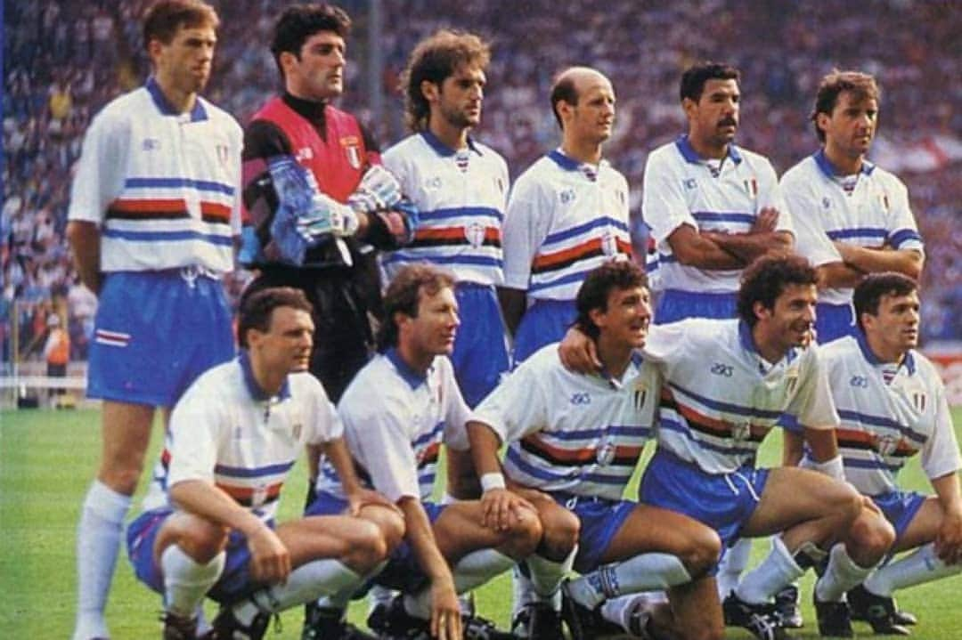 ロベルト・マンチーニのインスタグラム：「Wembley #20maggio 1992 Finale #CoppaCampioni. Anche se non è andata come speravamo, è stata una meravigliosa cavalcata di una grande squadra che ci ha portato a vincere Coppa Italia, Coppa delle Coppe, Supercoppa e Scudetto! Grazie in primis al nostro grande Presidente Paolo Mantovani, al DS Paolo Borea, al Mister Vujadin Boškov, a tutti i tifosi della Samp e a tutti gli italiani che tifarono per noi. Grazie davvero! #Mancio」