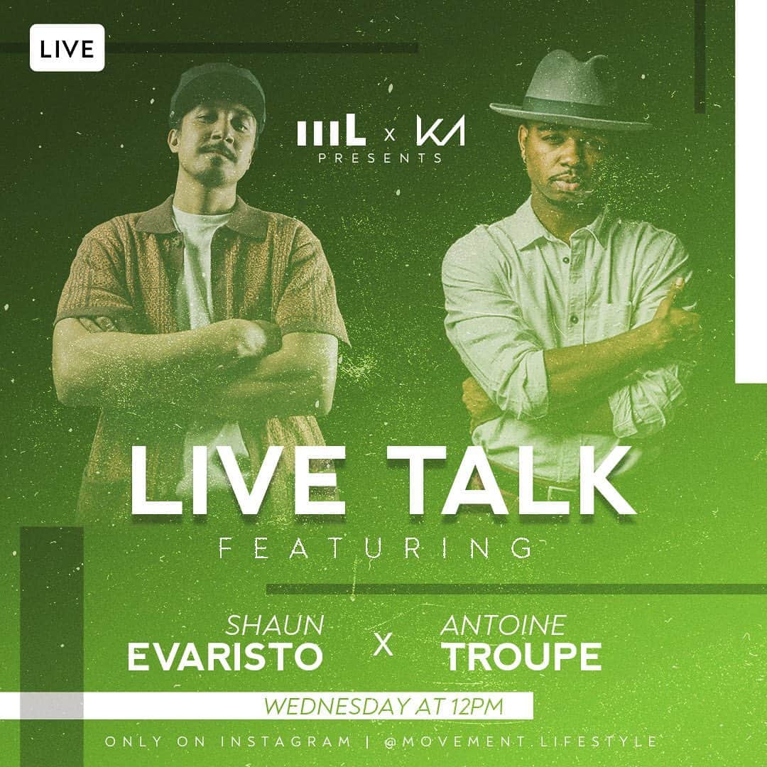 ショーン・エバリストのインスタグラム：「IG Live Talk tomorrow at 12pm @movement.lifestyle @kmdanceacademy Myself and @antoinetroupe will be talking about life, dance and all the in between. See you there. #mL #Km」