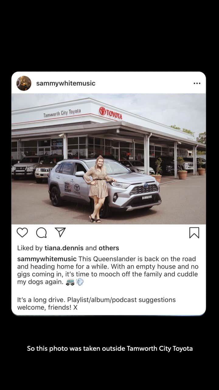 Toyota Australiaのインスタグラム：「Ahead of releasing her latest single, 2020 Star Maker winner @sammywhitemusic talks us through some of her old Instagram posts from dogs in her downtime and writing new music to walking the red carpet with @bradcoxofficial」