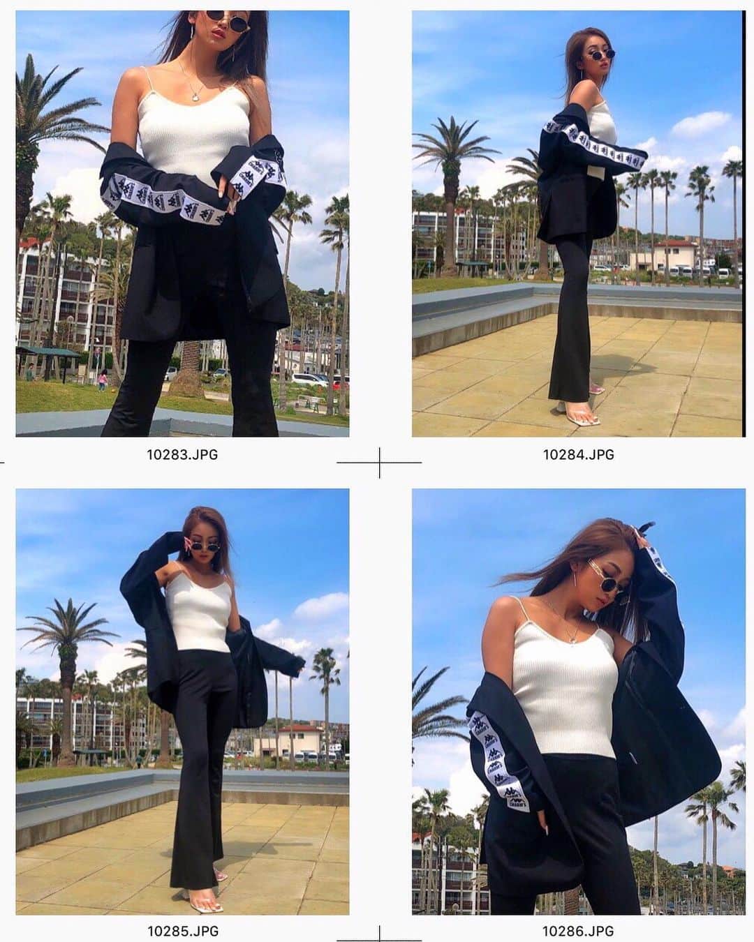 鈴木愛美さんのインスタグラム写真 - (鈴木愛美Instagram)「🖤🦕🖤🦕🖤🦕🖤🦕🖤 . coordinate...♡ . jacket : @kappa camisole : @spiralgirl_official pants : @spiralgirl_official sandal : @yelloshoes_official sunglasses : @x_fiction_losangeles . . おNew⭐︎の、キャミとパンツは @spiralgirl_official ❤️💕 . パンツの形がめっちゃ綺麗でお気に入り!!!! . . . #manyacode . #fashion #ootd #ootdfashion #monotone #spiralgirl #jacket」5月20日 16時59分 - x.manya.x