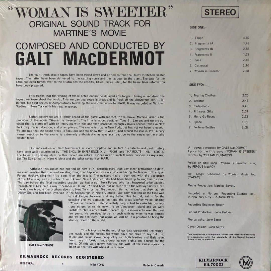MUROさんのインスタグラム写真 - (MUROInstagram)「バスタの㊗️誕生日に聴く GALT MacDERMOT このレコードのジャケットも 何となく森林(もり)を感じる🌲 #1969 #kilmarnockrecords  #originalsoundtrack  #womanissweeter  #galtmacdermot #space」5月20日 17時11分 - dj_muro