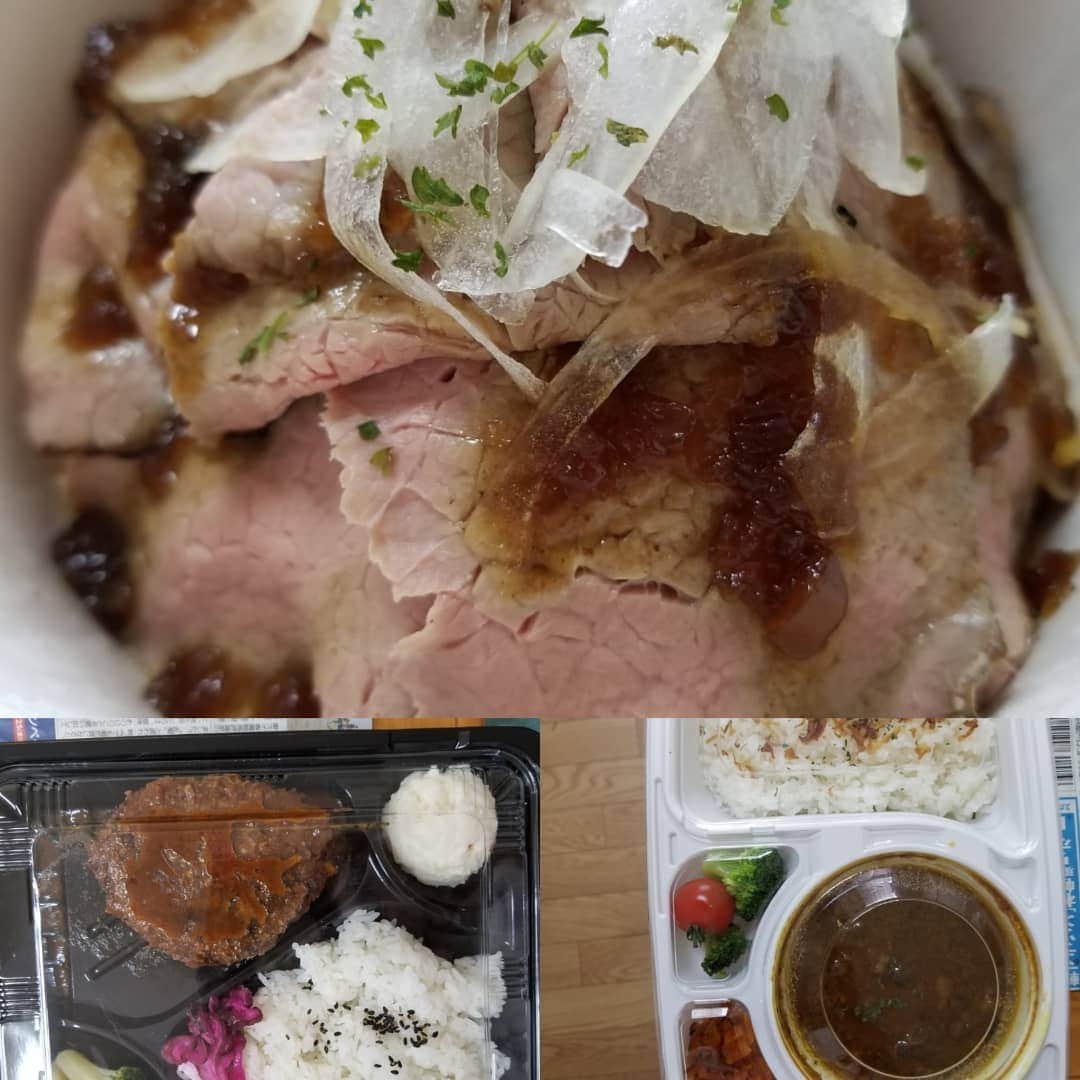 宇月田麻裕さんのインスタグラム写真 - (宇月田麻裕Instagram)「#地元飲食店応援 #Ｌis Beeさん。#ローストビーフ丼 　がおすすめのとのこと。美味しかったですよー。タレを多めにいたいただけばよかったです。家にある大根をおろして即興でタレを作りました。丼ものは、#つゆだく が好み。#ハンバーグはにくにくしい 感じで、もちろん美味しかったです。#牛すじカレー 　は、スパイシーで好きなカレーです。やはり、つゆだくが好きなので、ルー大盛があると嬉しい。とはいえ、テイクアウトのお弁当なので難しいですね(^-^;　我ながら　#食レポ下手 #地元飲食店を応援」5月20日 17時31分 - mahiro_utsukita