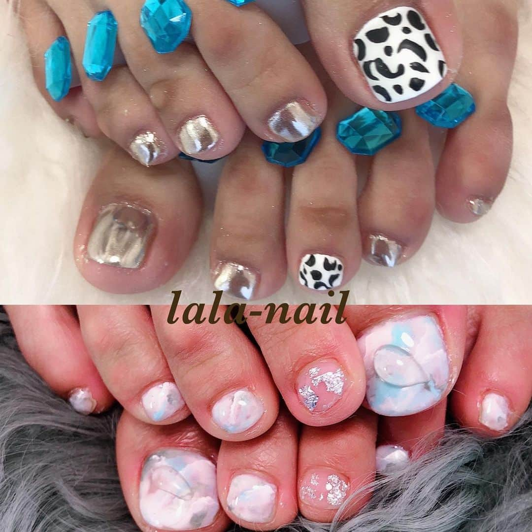 ETSUKOさんのインスタグラム写真 - (ETSUKOInstagram)「foot nails 👣  私も変えな😗  #nails #instanail #lalanail  #yokohama #jelnail #footnails #ねいる #手書きネイルアート #ネイリスト #ネイルアート #アニマルネイル#ミラーネイル#横浜 #大人ネイル #ネイルサロン#ネイル #ニュアンスネイル #お家時間#個性派ネイル  #ホームサロン #フットネイル #💅 #👣 #デザインネイル #定休日日曜日 #6000円 #パラジェル」5月20日 17時24分 - lalanail_etsu