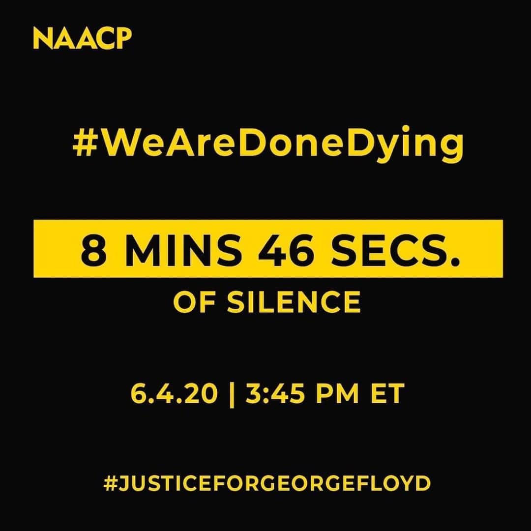 カテリーナ・スコーソンのインスタグラム：「Repost from @naacp • Tomorrow the NAACP is calling for a National Day of Mourning in recognition of George Floyd’s funeral. And at 3:45 PM ET, join us in observing a moment of silence for 8 minutes and 46 seconds. If you can, stop everything, and take those moments to honor the life of George Floyd  #WeAreDoneDying」