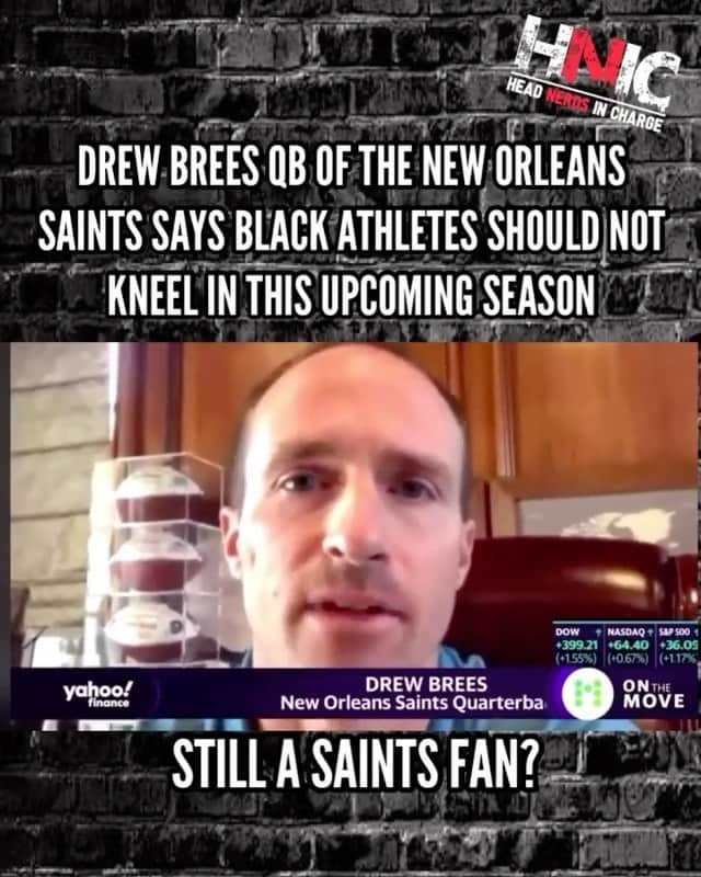 ファンクマスター・フレックスのインスタグラム：「Wow... after @kaepernick7 took a knee.. #GeorgeFloyd dies from a knee from a police officer.. during a time when America is divided.. @drewbrees finds time to let us know... “he will never agree with disrespecting the flag and players shouldn’t take a knee next season” Watch his body language and his face! Disgusting! But are we surprised? His statement echos the @NFL 1000 percent! As he participated in #blackouttuesday and 70percent of his team is African American and the city he plays in is 60 percent African American! FOH! @yahoofinance vid says it all! @drewbrees nobody cares about your grandparents “struggle” right now! Typical privileged athlete that lives off the culture but frowns on the culture at the same damn time! #JustMyOpinion」