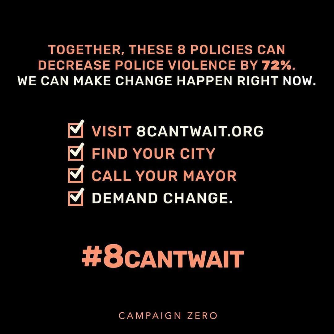 ジジ・ハディッドさんのインスタグラム写真 - (ジジ・ハディッドInstagram)「YOU WOULD THINK THAT THE ABOVE 8 POLICIES HAVE ALREADY BEEN ADOPTED BY EVERY POLICE DEPARTMENT IN AMERICA. That is NOT the case. If so, implementing these 8 use-of-force policies could, together, decrease police violence that results in death by 72% !!!!!!⁣ ⁣ I want to start by saying: the activists leading @campaignzero DO UNDERSTAND the importance of defunding the police. In an amazing group lesson the other day with @iamderay, he STARTED the conversation with explaining that the ultimate end-goal is to reduce the power of the police and shrink the role of the police.**⁣ —— In the meantime, the IMPORTANCE of the #8CantWait Campaign is about IMMEDIATELY reducing the power of the police — made possible by the fact that we have the power to get Mayors to put these policies in place TODAY. Right now. No executive order or legislative steps needed !! ⁣ ⁣ Visit 8CANTWAIT.ORG to find out which of these policies have already been put into action (or not!!!) in YOUR CITY (you will be surprised- I was!!!) and use their tools to get your Mayor’s contact info — so you can tell them to adopt these LIFE-SAVING POLICIES ASAP. ⁣ ⁣ **We can also make demands to shrink the role of the police by removing funding and limiting the scope of the work that they are even assigned to do. This is both/and not either/or.⁣ ⁣ Thank you everyone at @campaignzero for your hard work to create the largest database of police misconduct, and for giving us the tools to really be able to directly demand change! And special thanks to @iamderay and @cleowade for the efforts you have put in to facilitate educating so many of us on this incredibly useful information. I appreciate you.」6月4日 8時01分 - gigihadid