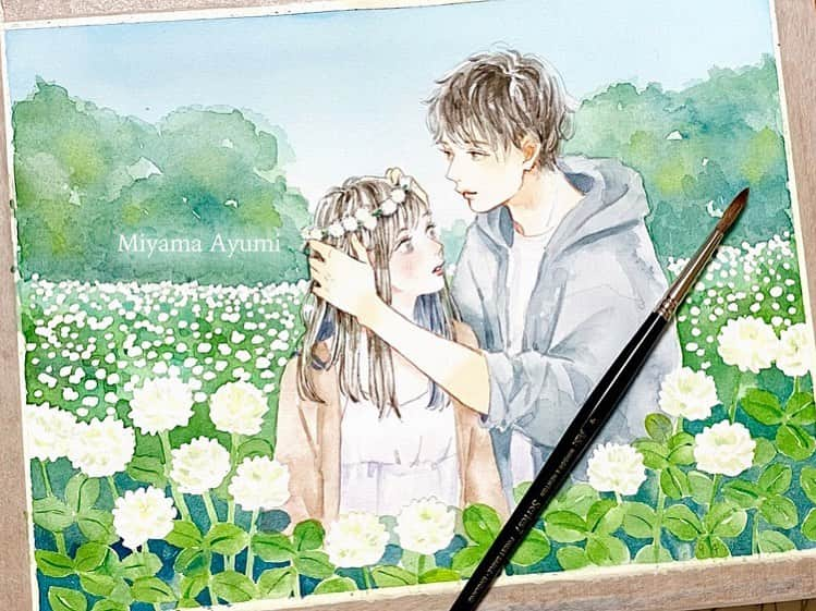 miya(ミヤマアユミ)さんのインスタグラム写真 - (miya(ミヤマアユミ)Instagram)「約束  #花kotoba🌸  #artwork #watercolor #水彩 #art #illust #illustration #draw #illustrator #イラスト #イラストレーター #手描き #手書き #アナログ #アナログイラスト #ガールズイラスト #miyamaayumi #ミヤマアユミ #カップル #カップルイラスト」5月20日 20時00分 - miya78pic