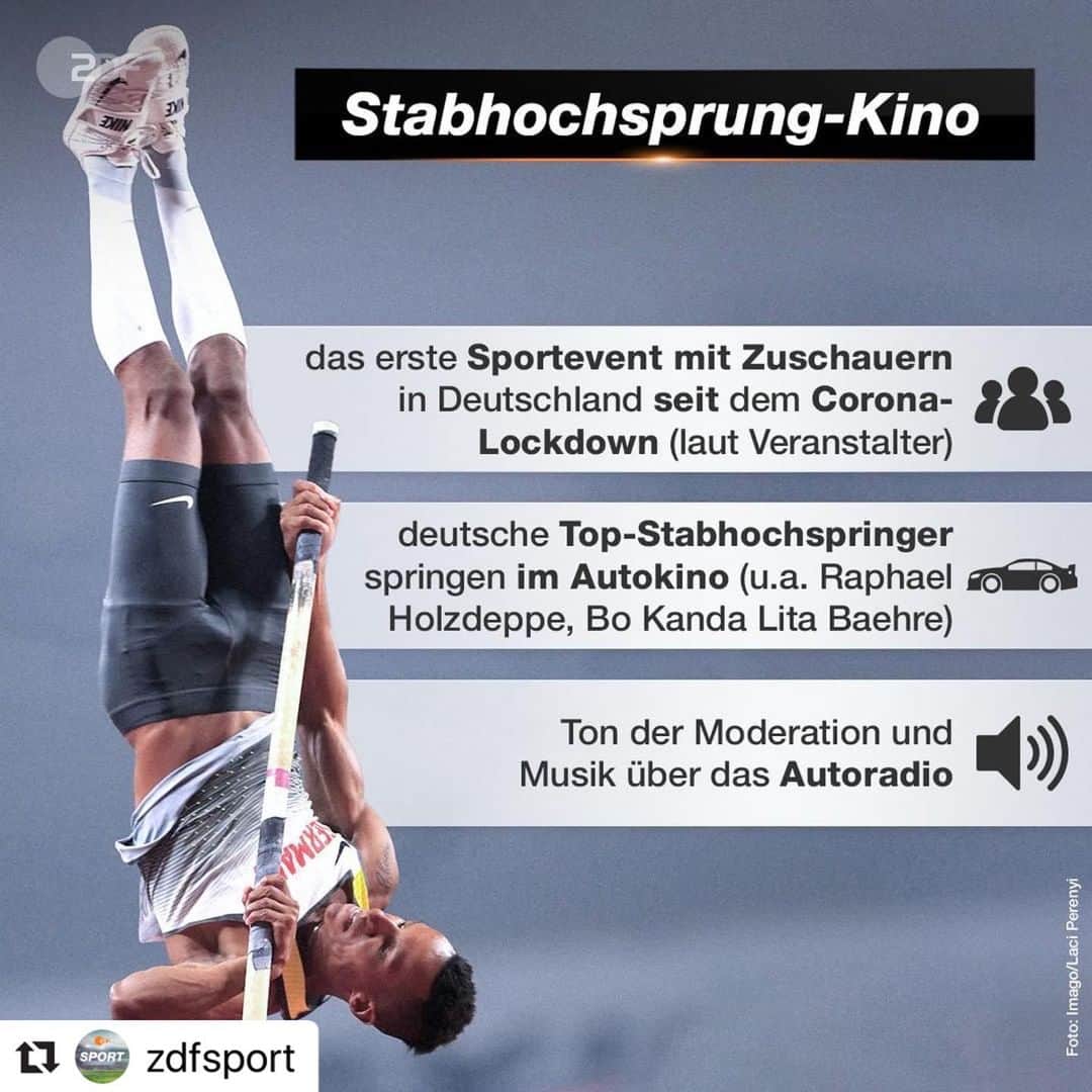 ラファエル・ホルツデッペのインスタグラム：「Stabhochsprung im Autokino Düsseldorf! Ein Show-Event, auf welches ich mich unglaublich freue! @sportstadtduesseldorf」