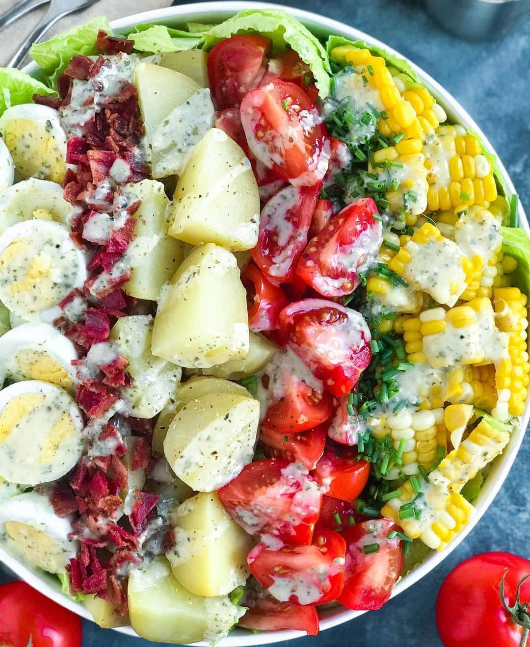 Easy Recipesさんのインスタグラム写真 - (Easy RecipesInstagram)「This Potato Cobb Salad is one of the easiest and most filling salads you will ever have. It’s  hearty enough to serve as a main meal, or as a side for picnics and cookouts. Quick to make with fresh ingredients, it’s the perfect summertime meal and ready to serve in less than 20 minutes. Finished with a lemon, mayonnaise and garlic dressing.  Full recipe link in my bio.  https://www.cookinwithmima.com/potato-cobb-salad/」5月21日 6時20分 - cookinwithmima