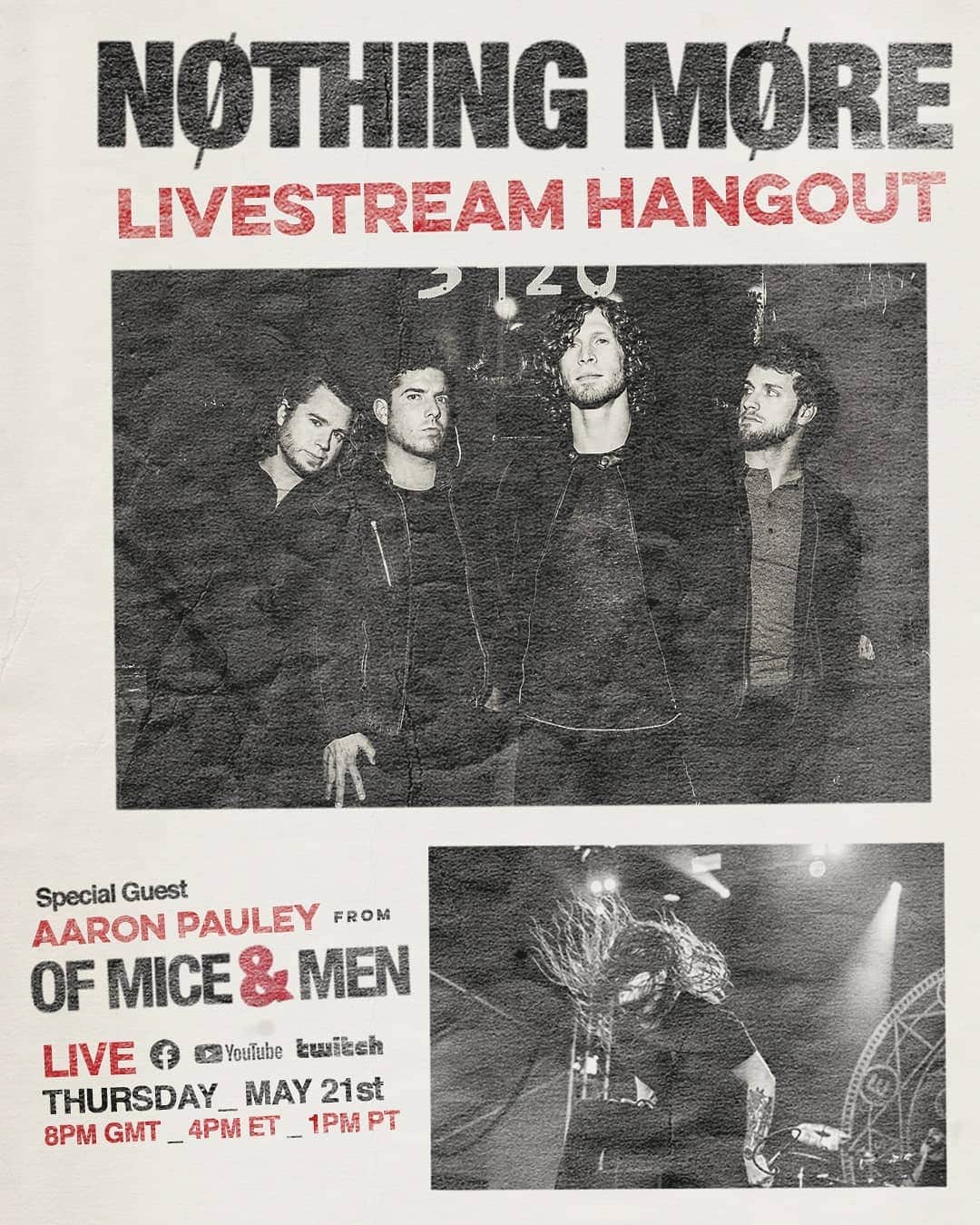 Of Mice & Menのインスタグラム：「Join @aaronpauley TOMORROW as he hangs out with our good friends in @nothingmoremusic‼️ Head over to their socials for more info!」