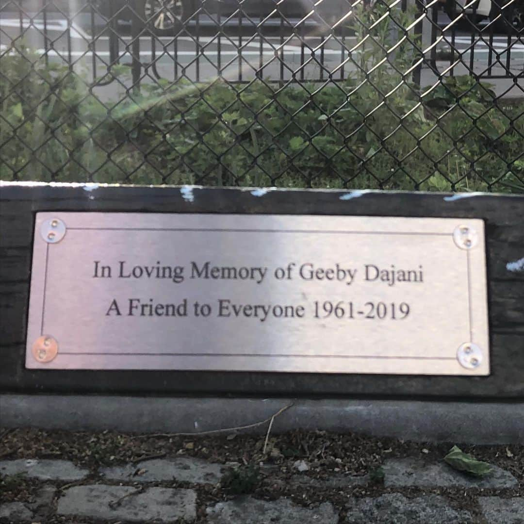 ナディア・ダジャニさんのインスタグラム写真 - (ナディア・ダジャニInstagram)「In memory of my brother Geeby, our entire community chipped in and we had a bench dedicated to him, in a park where we played as kids. It’s at Horatio St park in the West Village. PLEASE GO SIT AND SAY HI TO HIM. And when @mattkillcole took these pics, a beam of sun poked through. Maybe we’re lucky and Geeby is saying hi back. My heart is still broken but i do think he’d be touched that this exists. I hope he would. #ME62」5月21日 7時06分 - caughtoffbase