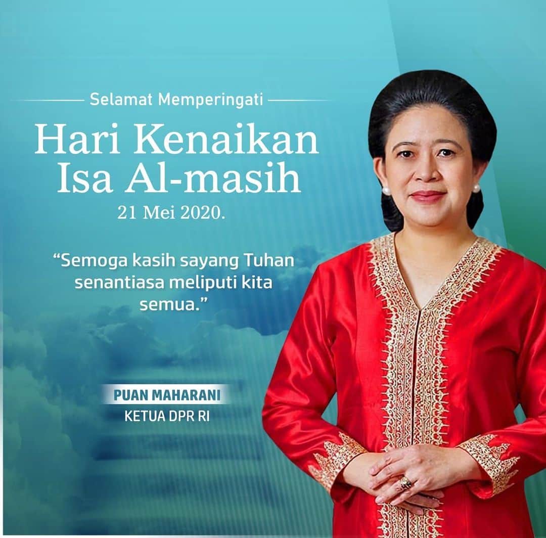 大槻ひびきのインスタグラム：「Selamat Memperingati Hari Kenaikan Isa Al-Masih. • "Semoga Kasih Sayang Tuhan Senantiasa Meliputi Kita Semua" • Puan Maharani, Ketua DPR RI.」