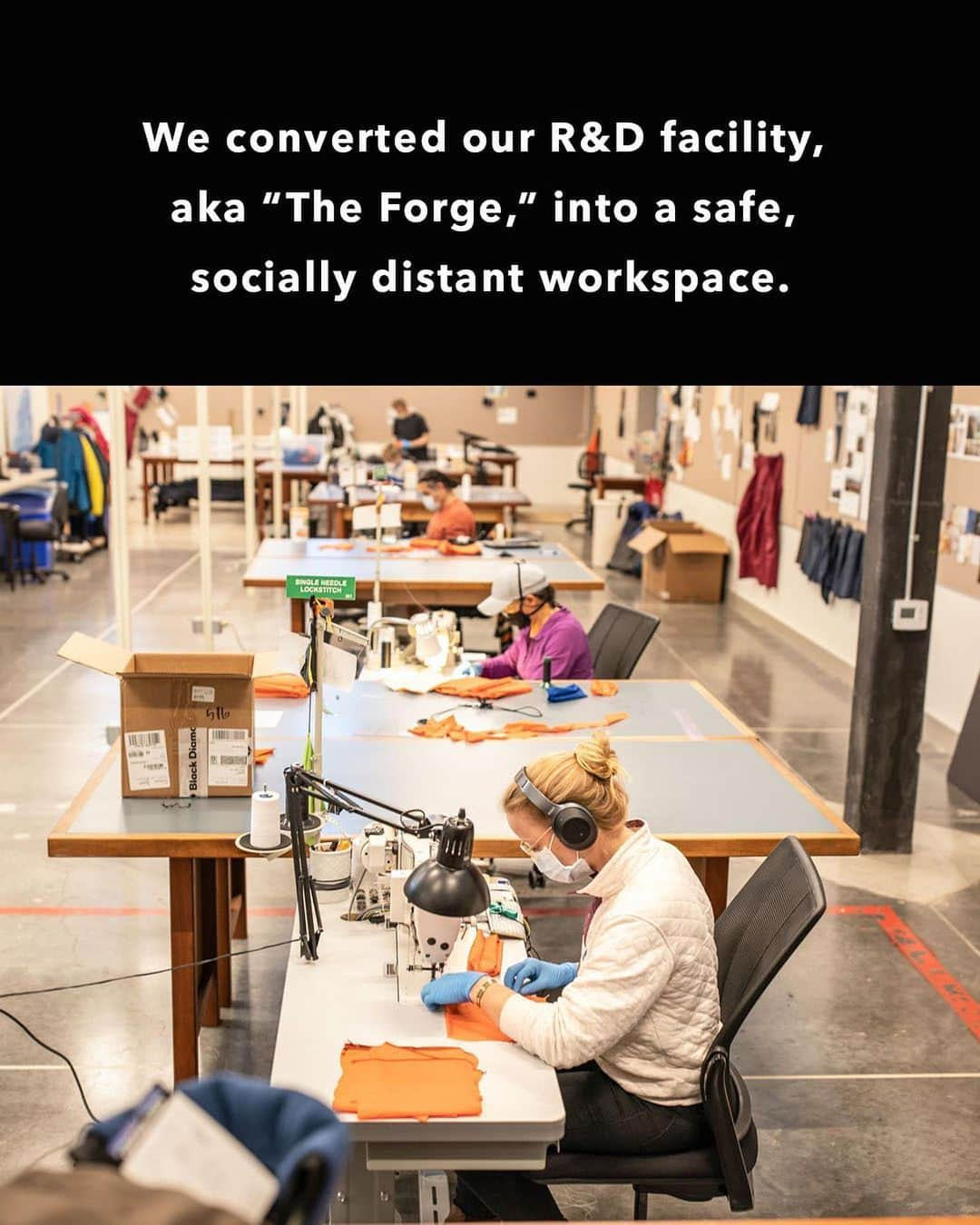 patagoniaさんのインスタグラム写真 - (patagoniaInstagram)「To help address the face mask shortage during this pandemic, we turned our research and design facility, aka “The Forge,” into a safe, socially distant workspace for our mask-making colleagues.⁠⠀ ⁠⠀ As it turns out, our Nano-Air® jacket liner material–which is specifically designed to be breathable while you’re moving–can be double-layered to make comfortable, breathable face masks. Big thanks to first responders, essential workers, and volunteers around the world. Photo: @_timdavis_」5月21日 8時03分 - patagonia