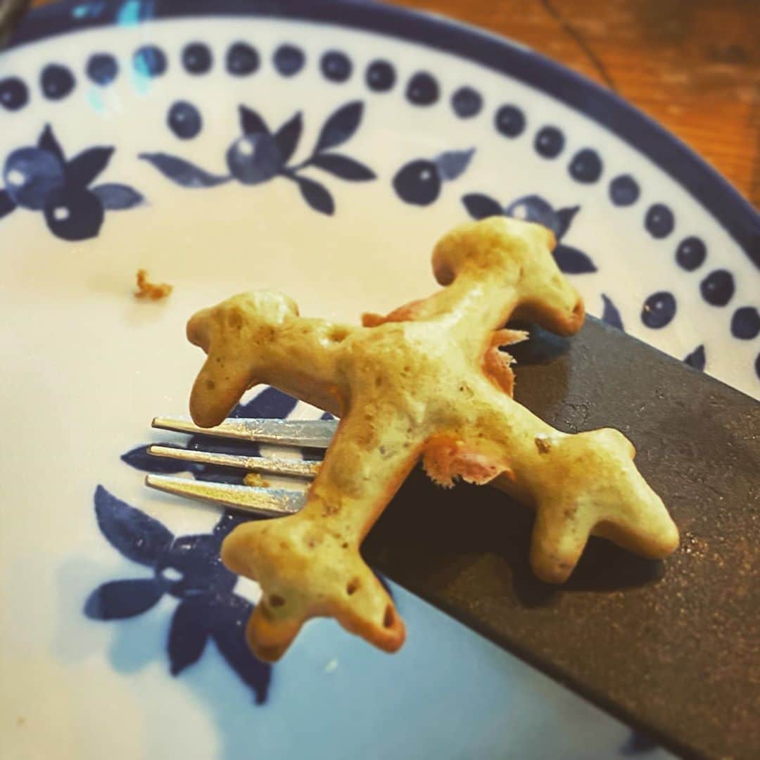 安倍吉俊のインスタグラム：「ボウルに最後に残ったワッフル生地を焼いたらドローンができた」