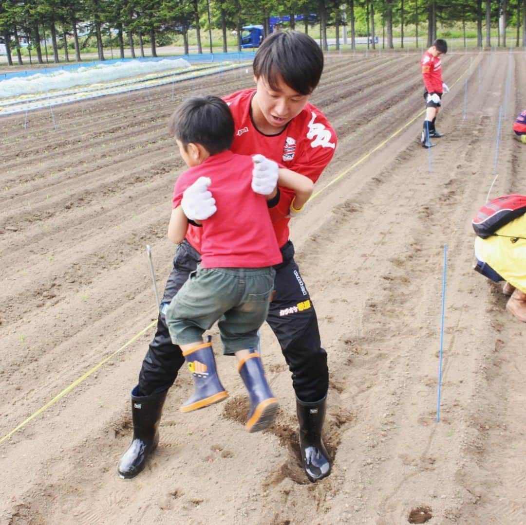 コンサドーレ札幌さんのインスタグラム写真 - (コンサドーレ札幌Instagram)「よいしょー💪﻿ ﻿ 荒野選手、植えた種を踏まないように男の子を抱き上げて移動してあげてるのでしょうか…❓🌱﻿ ﻿ JAグループ北海道さんと設けた『コンサ・土・農園(コンサドファーム)』でのほっこりする写真でした📸﻿ ﻿ @aranotakuma_27 ﻿ #全道一丸で乗り越えよう﻿ #種まき #コンサドファーム﻿ #consadole #コンサドーレ﻿ #北海道　#HOKKAIDO」5月21日 15時07分 - hokkaido_consadole_sapporo