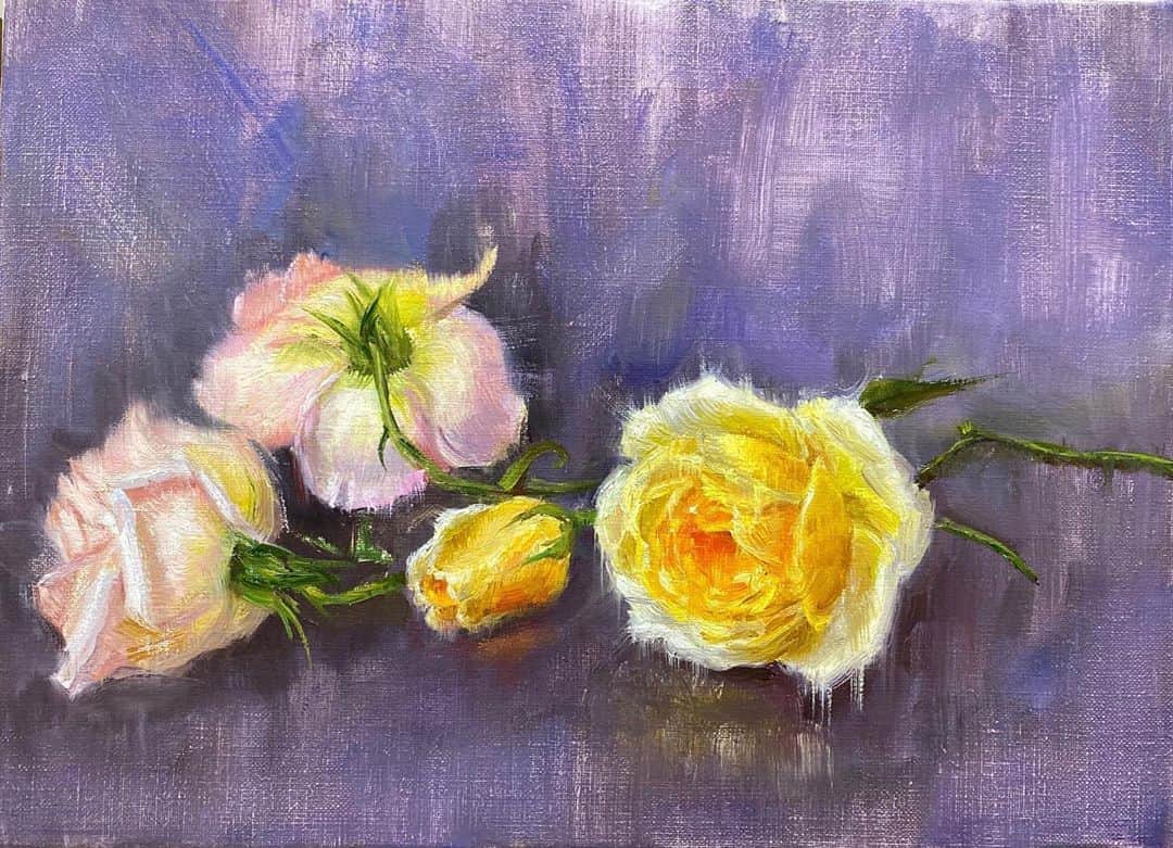 古賀陽子のインスタグラム：「#study #roses #バラ  #アート #アーティスト #アートワーク  #作家 #画家 #美術館 #絵 #作品 #油絵 #絵画展 #人物画 #アートのある暮らし #ギャラリー #個展 #神戸 #exhibition #exhibit #art #instaart #instaartist #artist #artwork #gallery #portrait #painting #yokokoga #古賀陽子」