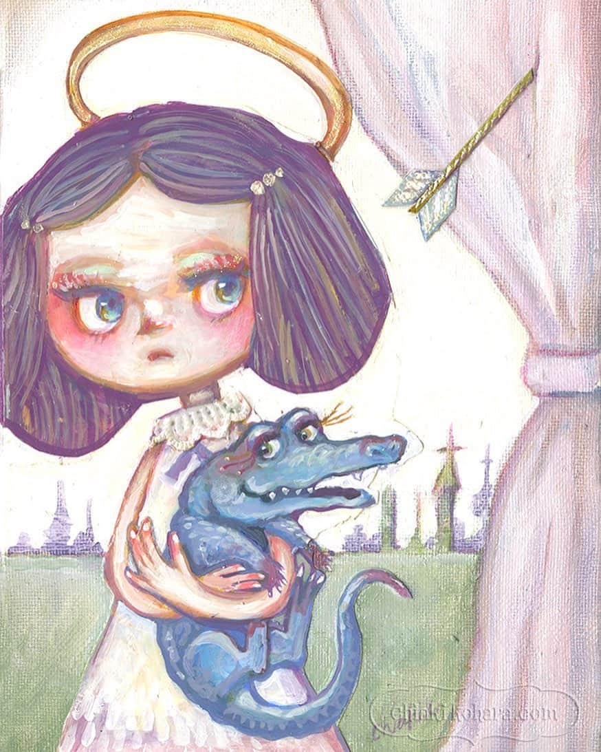 チアキコハラのインスタグラム：「《きみはてんし》👼 . #天使 #angel #alligator #🐊 #fairytail #童話 #イラスト #art #artwork #みなさんお元気ですか  #わたしは今整え中です。👼 #👼 #👼🏻 #👼🏽💛」