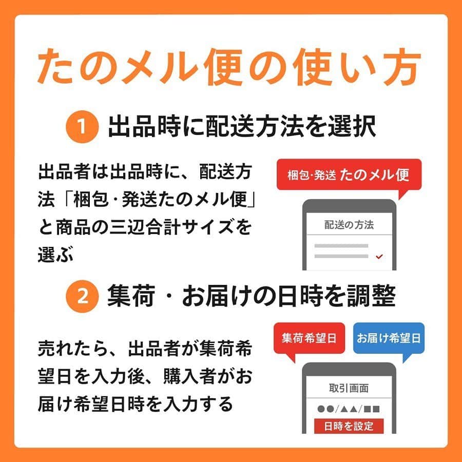 mercari_jpさんのインスタグラム写真 - (mercari_jpInstagram)「高価格で売れやすい！けど発送どうする…？﻿ 家電・家具おすすめ配送方法！﻿ ﻿ せっかくメルカリで出品するなら、高価格で売れる商品に挑戦したいですよね！﻿ ﻿ ただ、高価格で売れやすい家電や大型の家具などは、梱包や発送がたいへん...🤔﻿ ﻿ そこで、今回は家電や大型家具におすすめの配送方法「梱包・発送たのメル便」をご紹介します👏！﻿ ﻿ ★たのメル便とは？﻿ ・梱包/発送をまるっとおまかせできる﻿ ・幅広い商品サイズに対応している﻿ ・匿名配送で個人情報があんぜん﻿ ・あんしんの配送サポート﻿ 「お家で待つだけの、らくらく配送サービス」です🤩！﻿ ﻿ ★どんな商品で利用されているの？﻿ 梱包しづらい家電や大型家具がメイン📺﻿ テレビや電子レンジなどの家電や大型家具はもちろん、ゴルフバッグやベビーカーなど使わなくなったまま押入れで眠っている様々なものの出品にご利用いただけます。﻿ ﻿ 👑出荷数ランキング👑﻿ No.1 テレビ﻿ No.2 冷蔵庫﻿ No.3 棚／ラック﻿ No.4 洗濯機﻿ No.5 ダイニングチェア﻿ No.6 洋服タンス﻿ ﻿ ★どれくらいの利益になるの？﻿ ブランド家具など高価格商品が狙い目！﻿ 元値が高いブランド家具などは、販売利益が数万円になることも！﻿ 「梱包・発送たのメル便」では、設定した金額に送料や梱包費用が加算された状態で出品されるので、最終的に送料が引かれて利益がなくなるということもありません。﻿ 回収を依頼すると、お金がかかる家具や家電も、﻿ 約45%が￥10,000以上の利益で売れる✨﻿ ﻿ ★たのメル便の使い方﻿ ①出品時に配送方法を選択﻿ 出品者は出品時に、配送方法「梱包・発送たのメル便」と商品の三辺合計サイズを選びます。﻿ ﻿ ②集荷・お届けの日時を調整﻿ 売れたら、出品者が集荷希望日を入力後、購入者がお届け希望日時を入力します。﻿ ﻿ ③出品者のお家にプロが集荷&梱包﻿ 集荷希望日時に集荷にお伺います。商品は梱包せずにお待ちください。﻿ ﻿ ④購入者のお家にプロがお届け&設置﻿ お届け日時にお届けにお伺います。梱包・設置までをお手伝いします。﻿ ﻿ ★サイズと料金について﻿ ・80サイズ（スニーカーなど）﻿ ¥1,700﻿ ・120サイズ（掃除機など）﻿ ¥2,400﻿ ・160サイズ（テレビなど）﻿ ¥3,400﻿ ・200サイズ（押入ダンスなど）﻿ ¥5,000﻿ ・250サイズ（全自動洗濯機など）﻿ ¥8,600﻿ ・300サイズ（食器棚など）﻿ ¥12,000﻿ ・350サイズ（大型冷蔵庫など）﻿ ¥18,500﻿ ・400サイズ（ダブルベッドなど）﻿ ¥25,400﻿ ・450サイズ（カウチソファ）﻿ ¥33,000﻿ ﻿ 最後までご覧くださりありがとうございます！﻿ この投稿が参考になったら、﻿ ・いいね﻿ ・保存﻿ をお願いします✨﻿ ﻿ #メルカリ講座 #メルカリ初心者 #メルカリ売上金 #メルカリ貯金 #メルカリで断捨離 #メルカリデビュー #メルカリで購入 #メルカリ出品 #メルカリ出品中 #メルカリ販売 #メルカリ販売中 #メルカリで販売中 #メルカリ族 #メルカリはじめました #集荷 #梱包 #梱包資材 #梱包方法 #梱包グッズ #梱包作業 #フリマ #フリマアプリ #断捨離 #断捨離記録 #貯金生活 #貯金生活術 #貯金生活宣言 #貯金生活スタート #リサイクル #サスティナブル」5月21日 19時23分 - mercari_jp